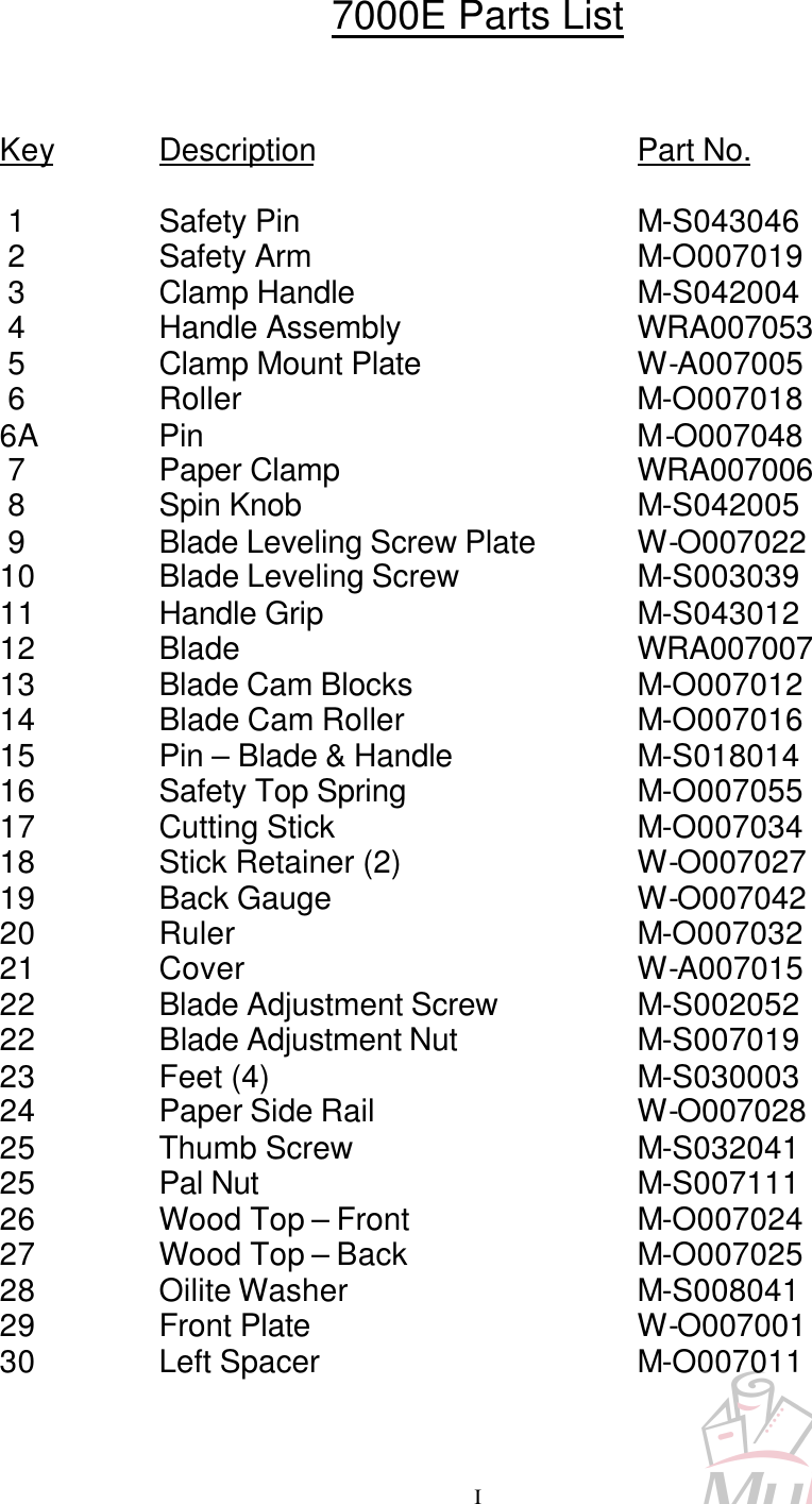 Page 2 of 3 - MyBinding Martin-Yale-7000E-Parts-List User Manual