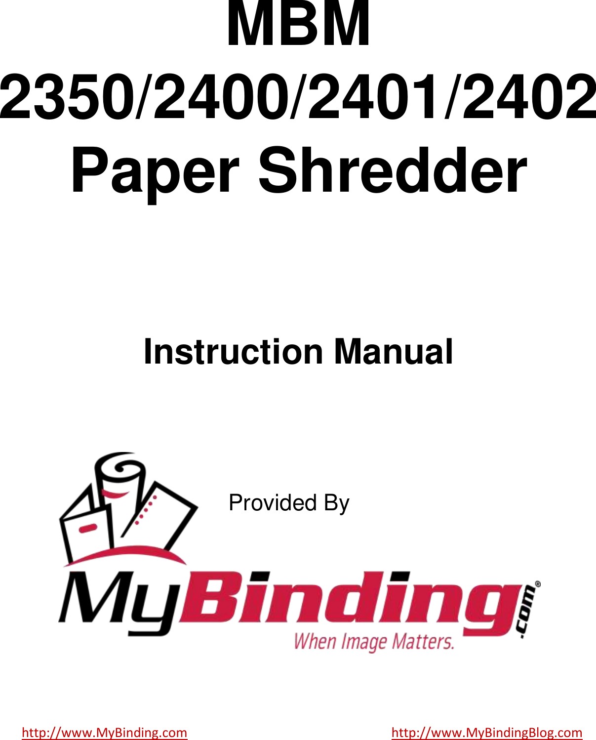 Page 1 of 12 - MyBinding Mbm-2350-2400-2401-2402-Manual User Manual