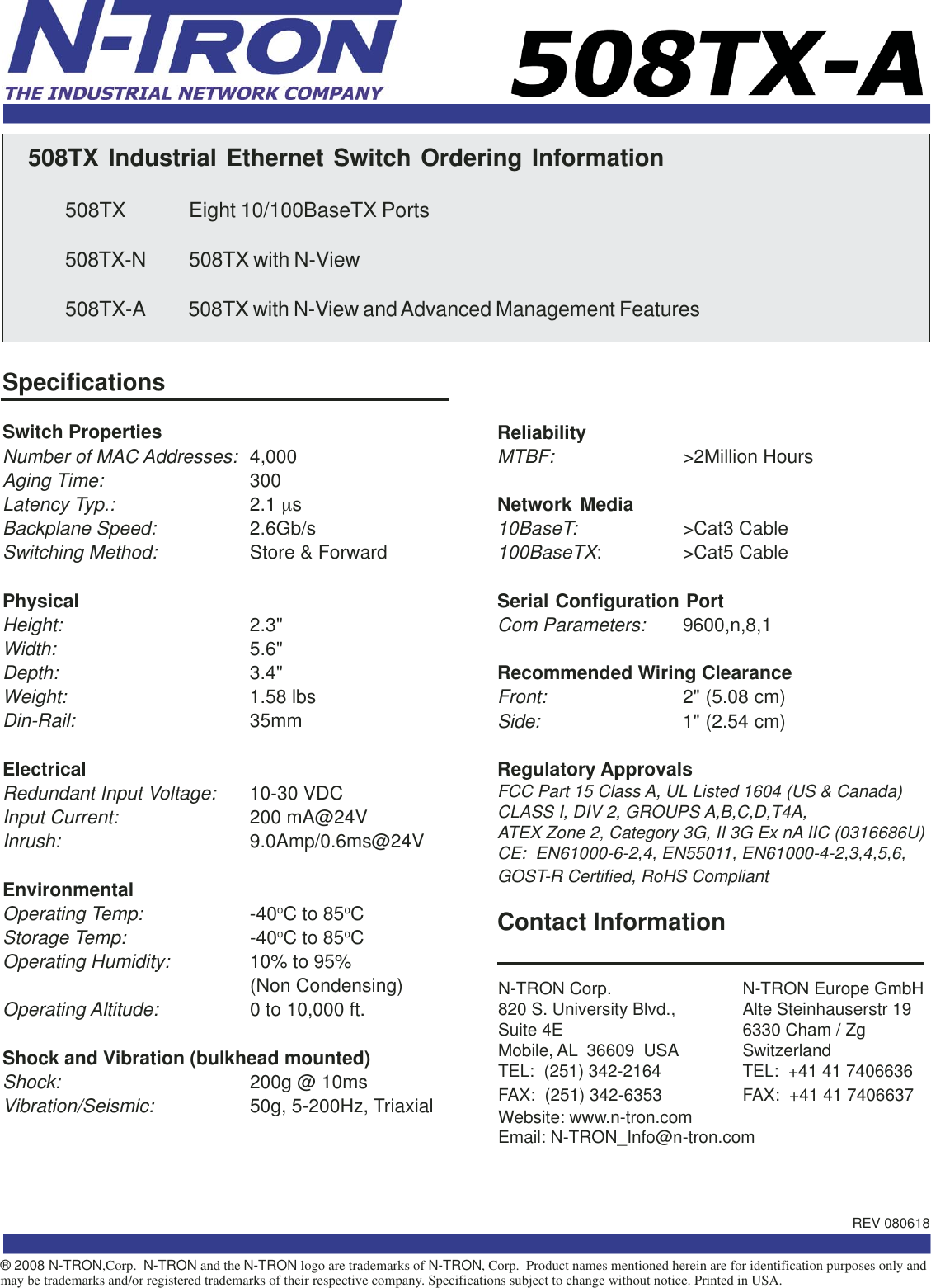 Page 2 of 2 - N-Tron N-Tron-508Tx-A-Users-Manual- NTRON 508TX-A Data Sheet  N-tron-508tx-a-users-manual