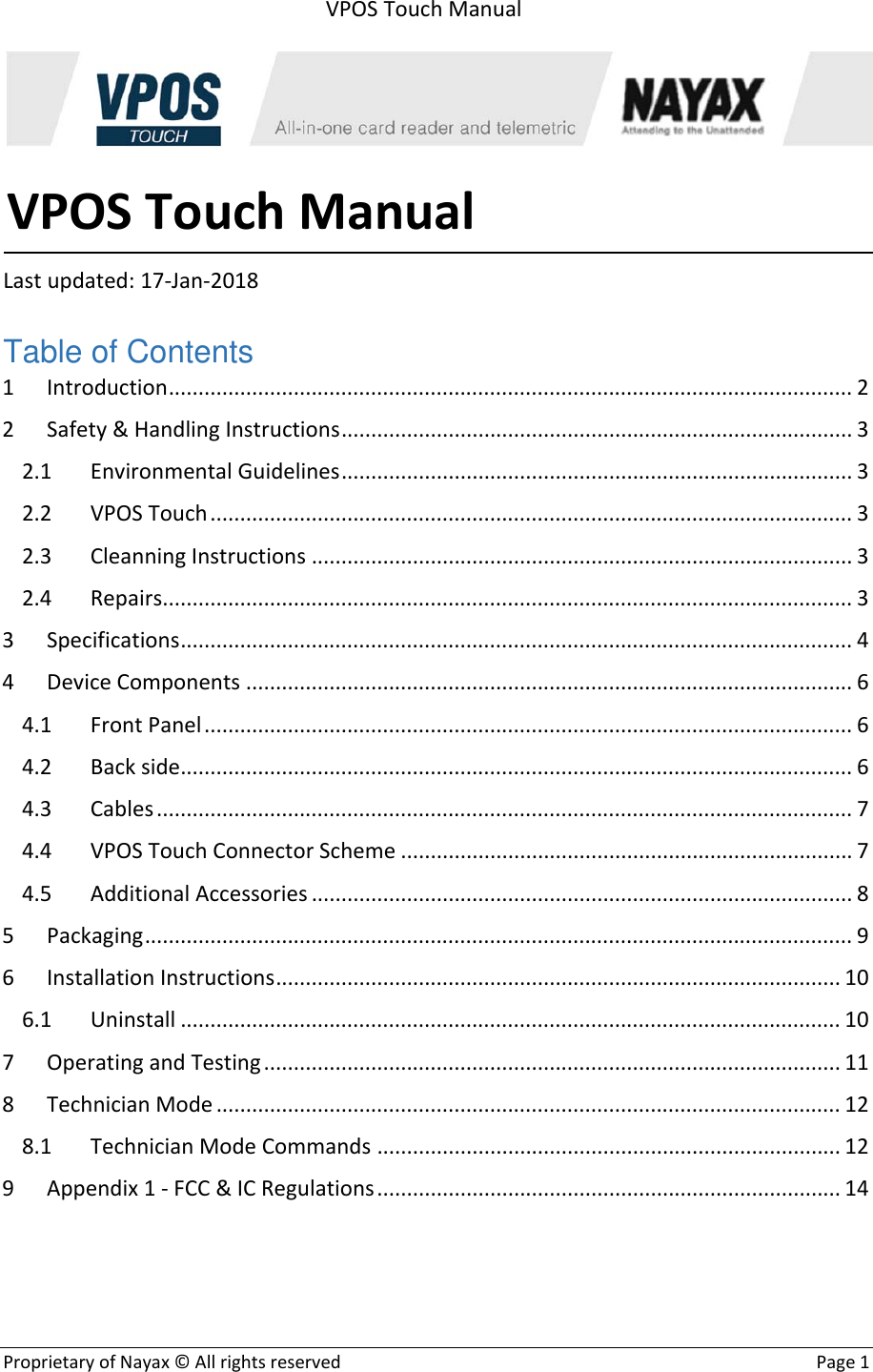 Page 1 of NAYAX VPOST VPOS Touch User Manual Manualx