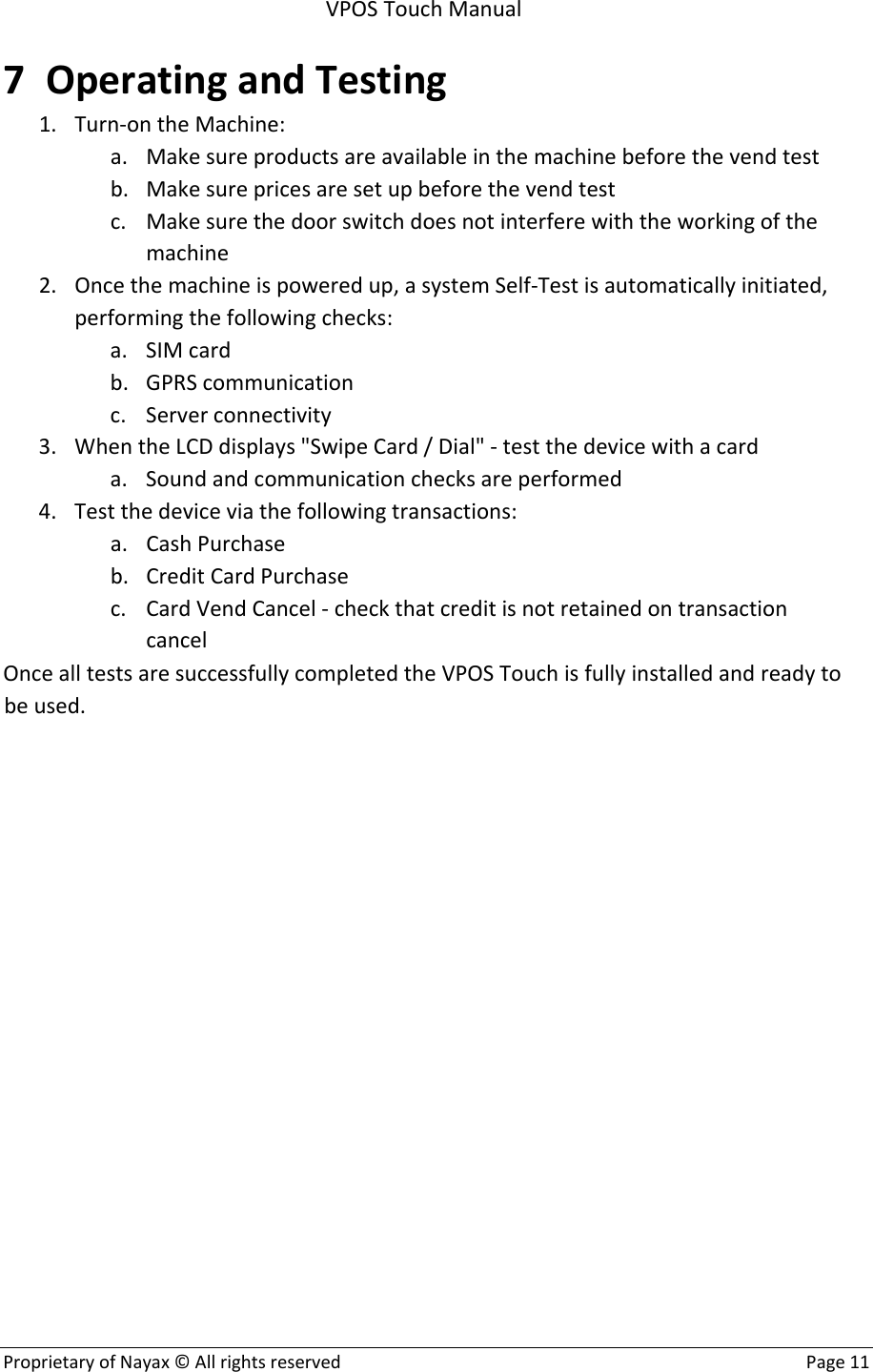 Page 11 of NAYAX VPOST VPOS Touch User Manual Manualx