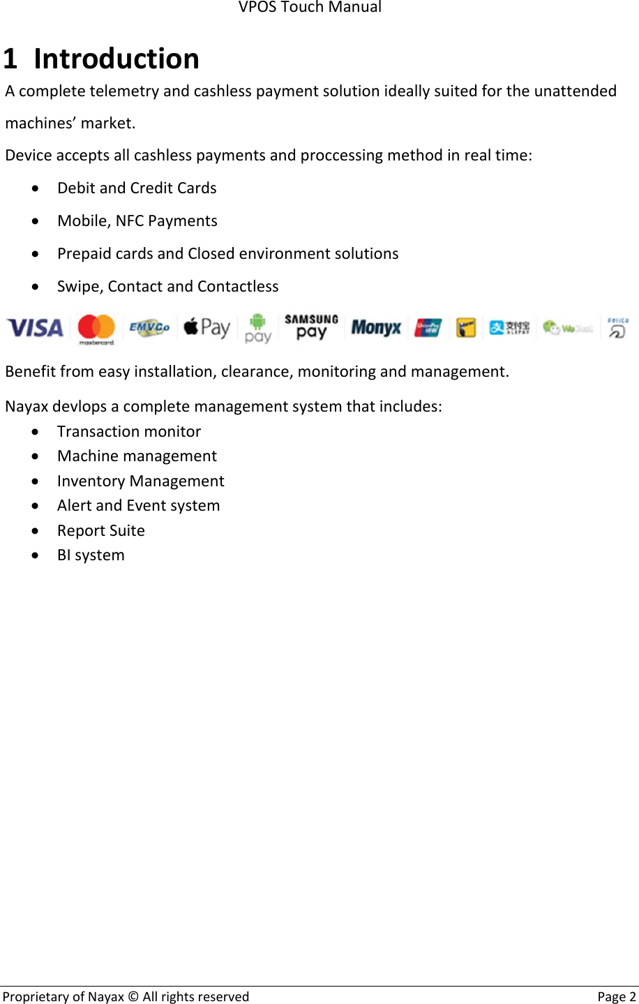 Page 2 of NAYAX VPOST VPOS Touch User Manual Manualx