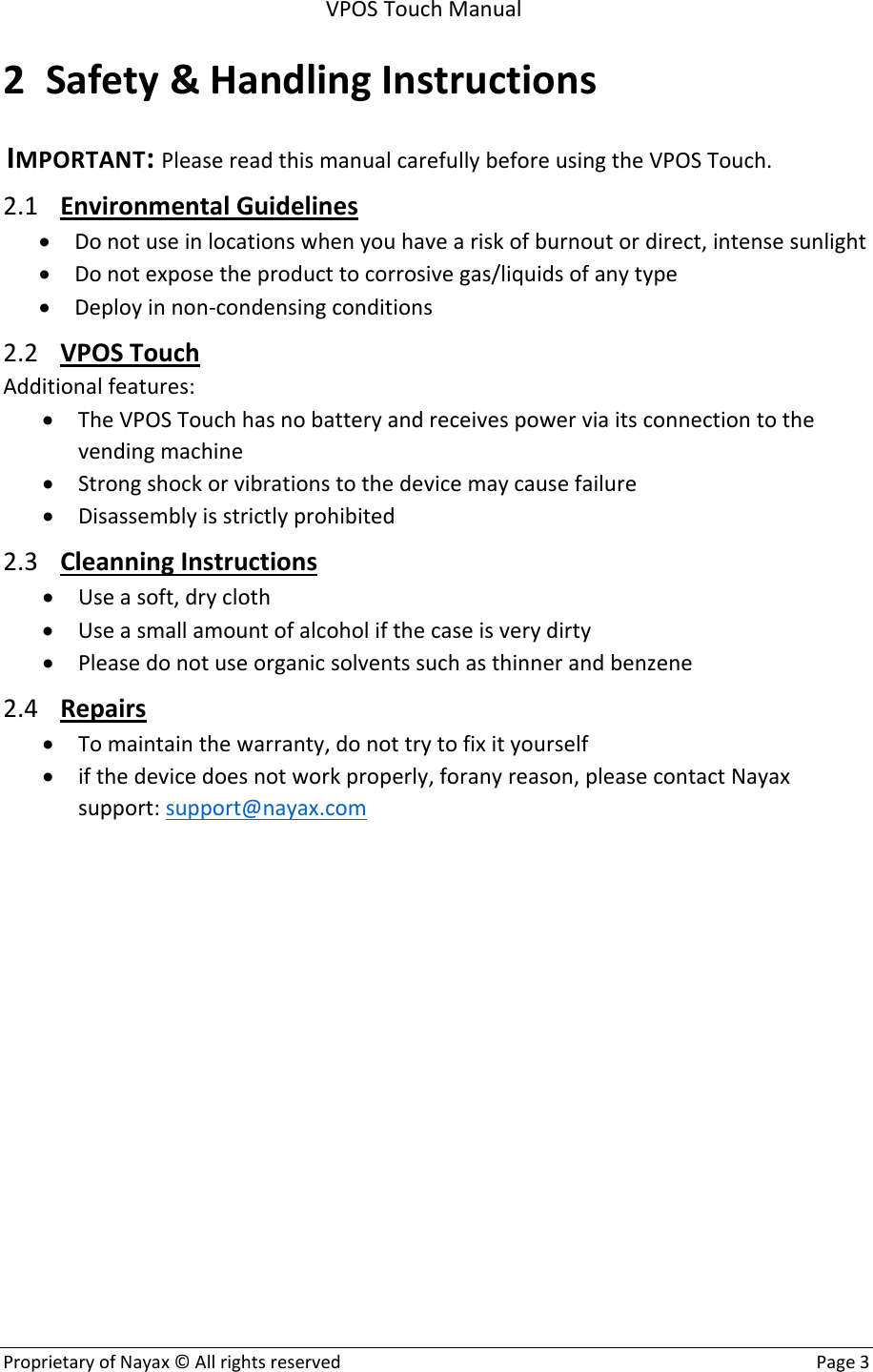 Page 3 of NAYAX VPOST VPOS Touch User Manual Manualx