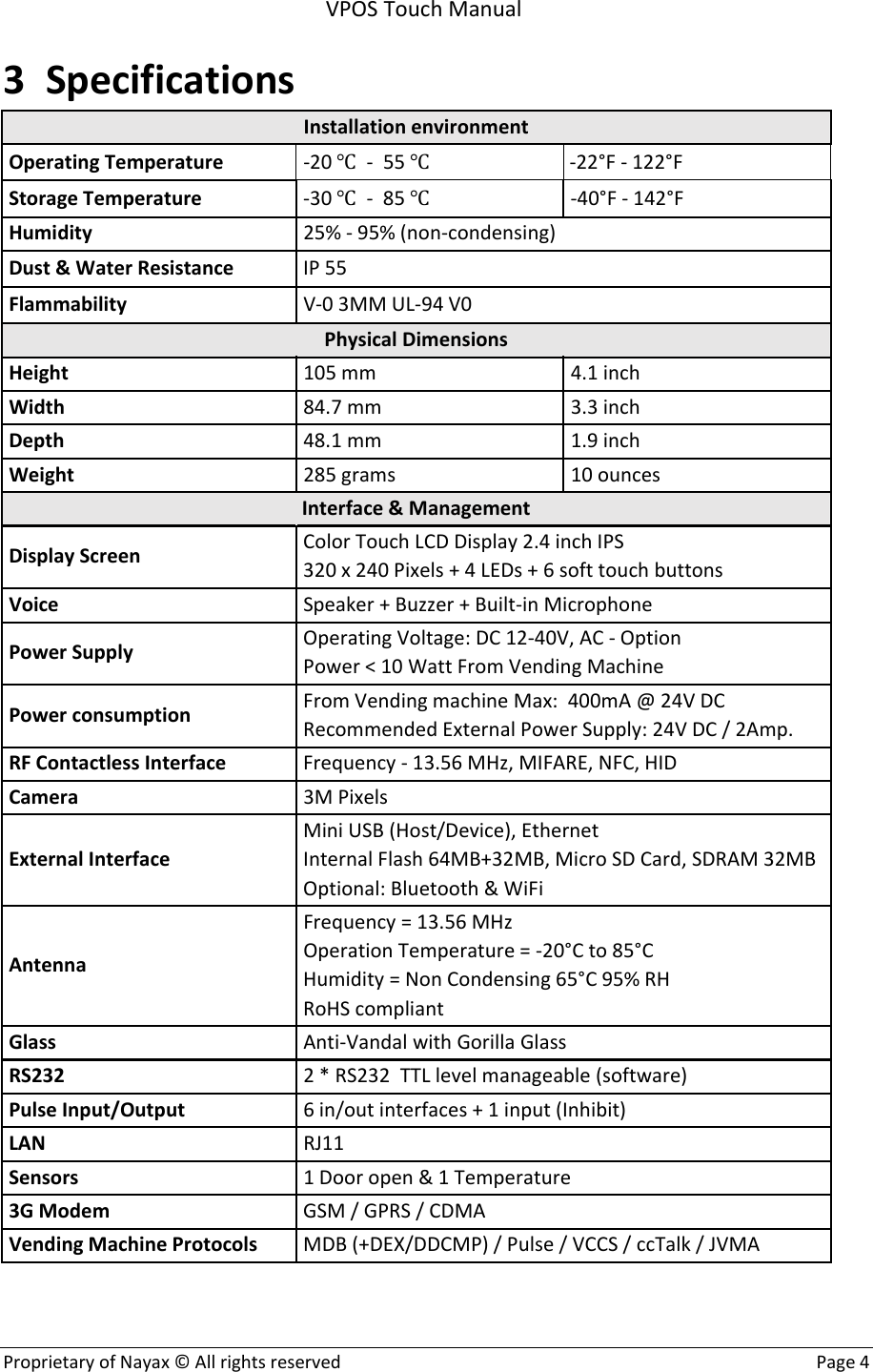 Page 4 of NAYAX VPOST VPOS Touch User Manual Manualx