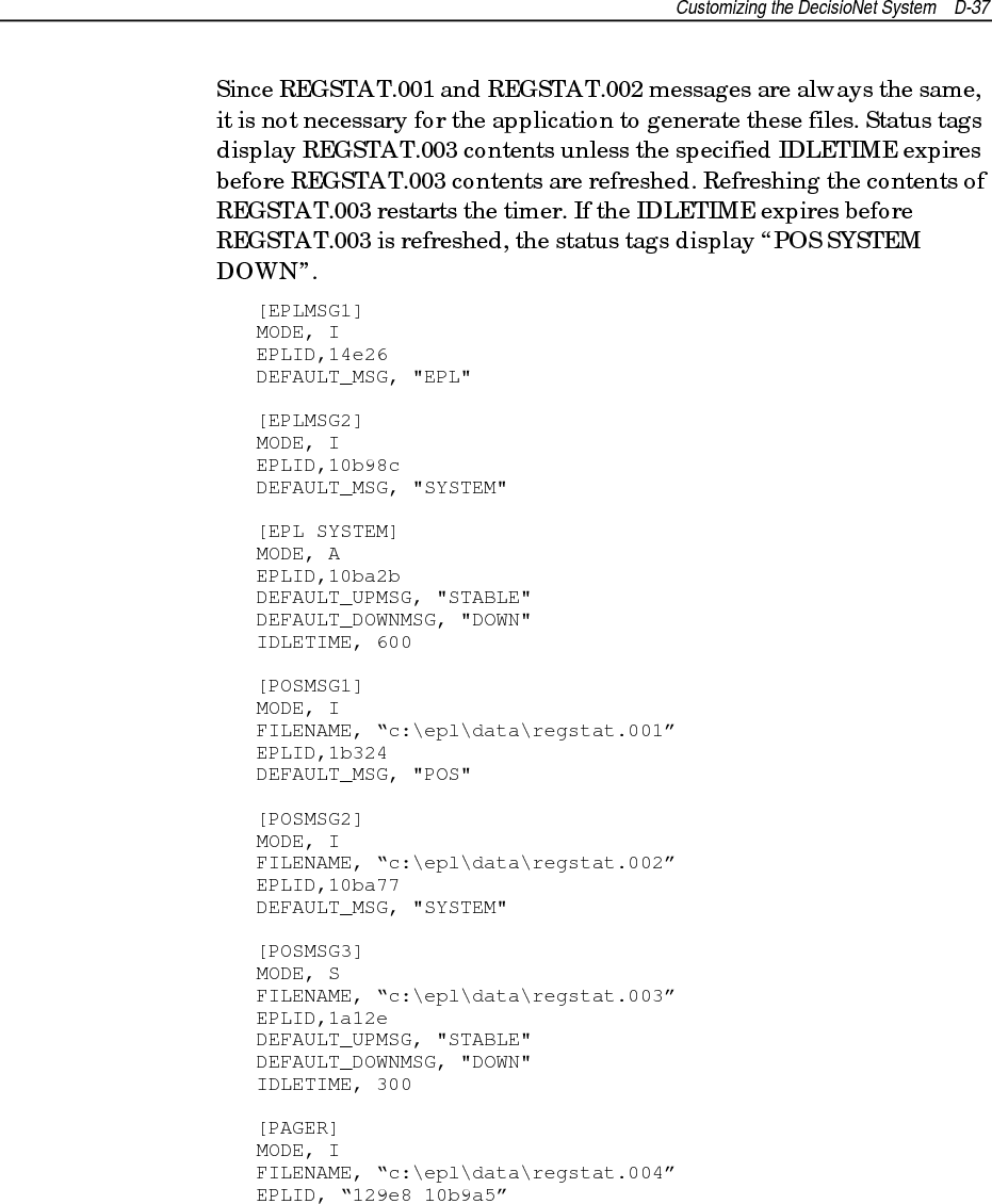 D-38 Customizing the DecisioNet SystemDEFAULT_MSG, “NO MSG”