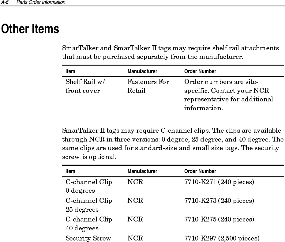 Parts Order Information A-7