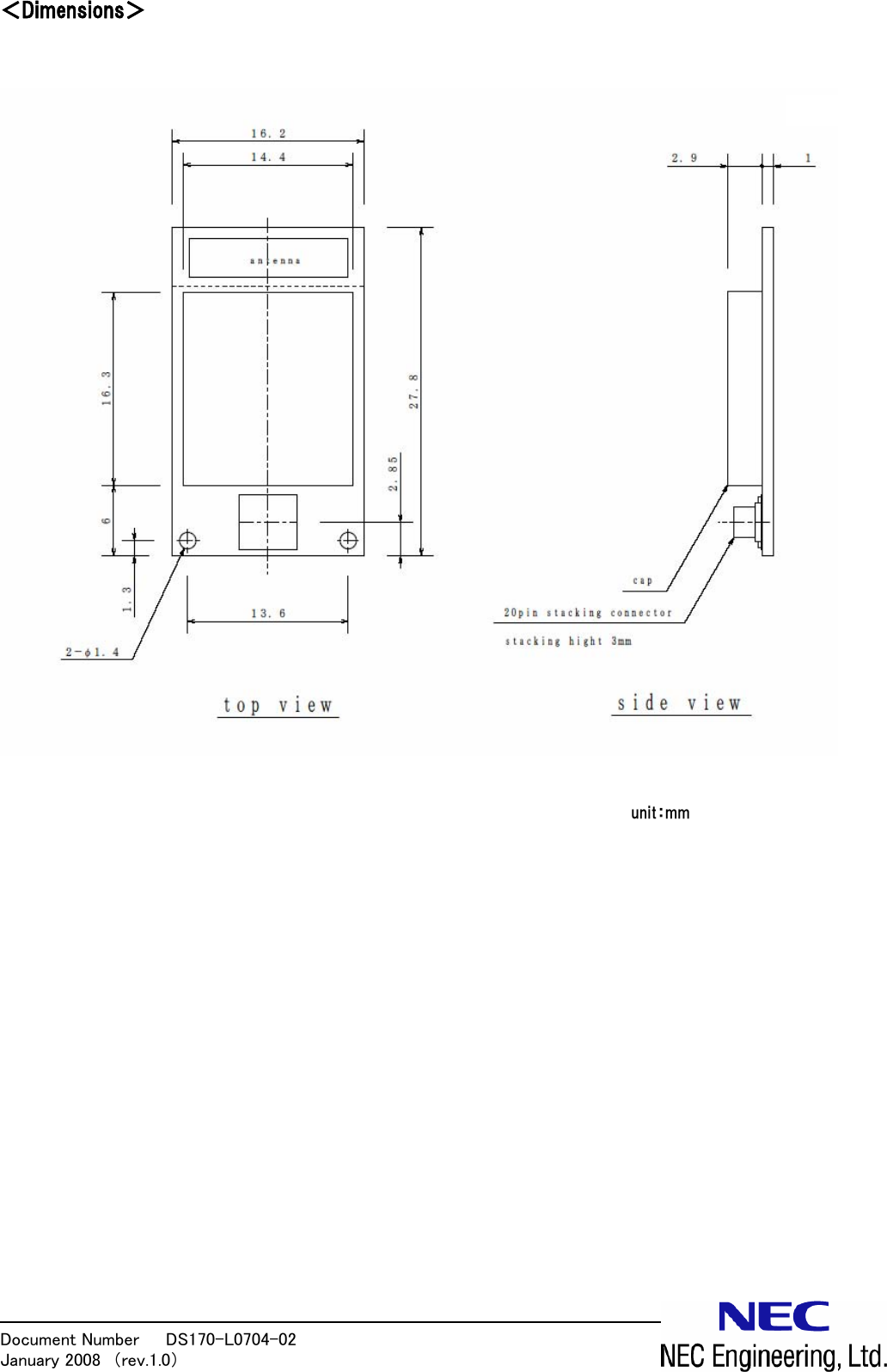 Document Number   DS170-L0704-02            January 2008  （rev.1.0）  ＜Dimensions＞      unit：mm     