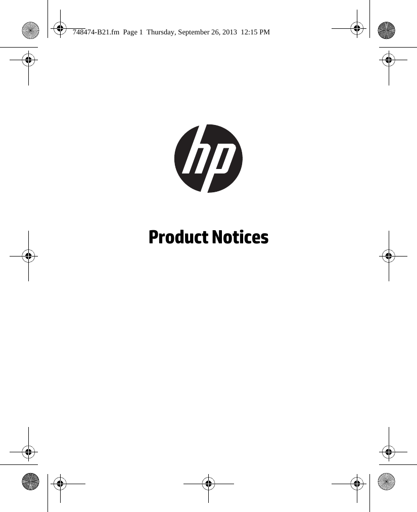 Product Notices748474-B21.fm  Page 1  Thursday, September 26, 2013  12:15 PM
