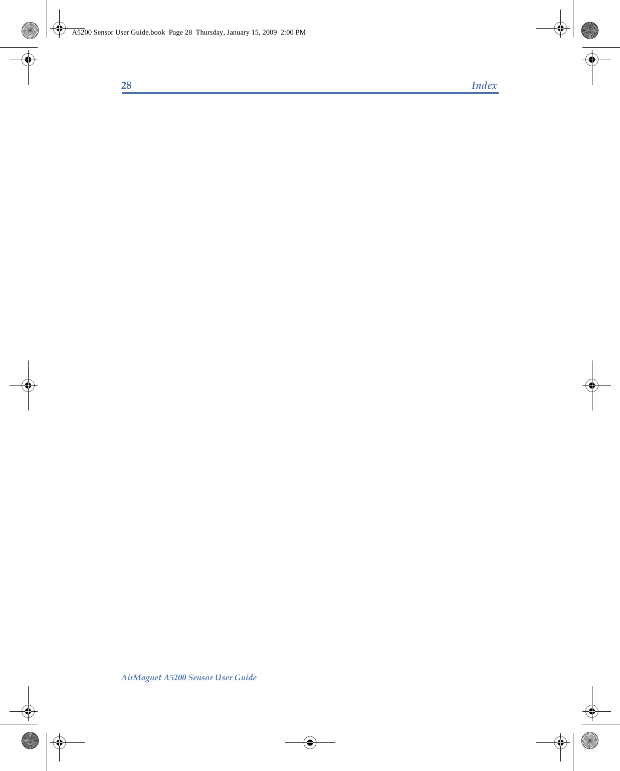 28 IndexAirMagnet A5200 Sensor User GuideA5200 Sensor User Guide.book  Page 28  Thursday, January 15, 2009  2:00 PM