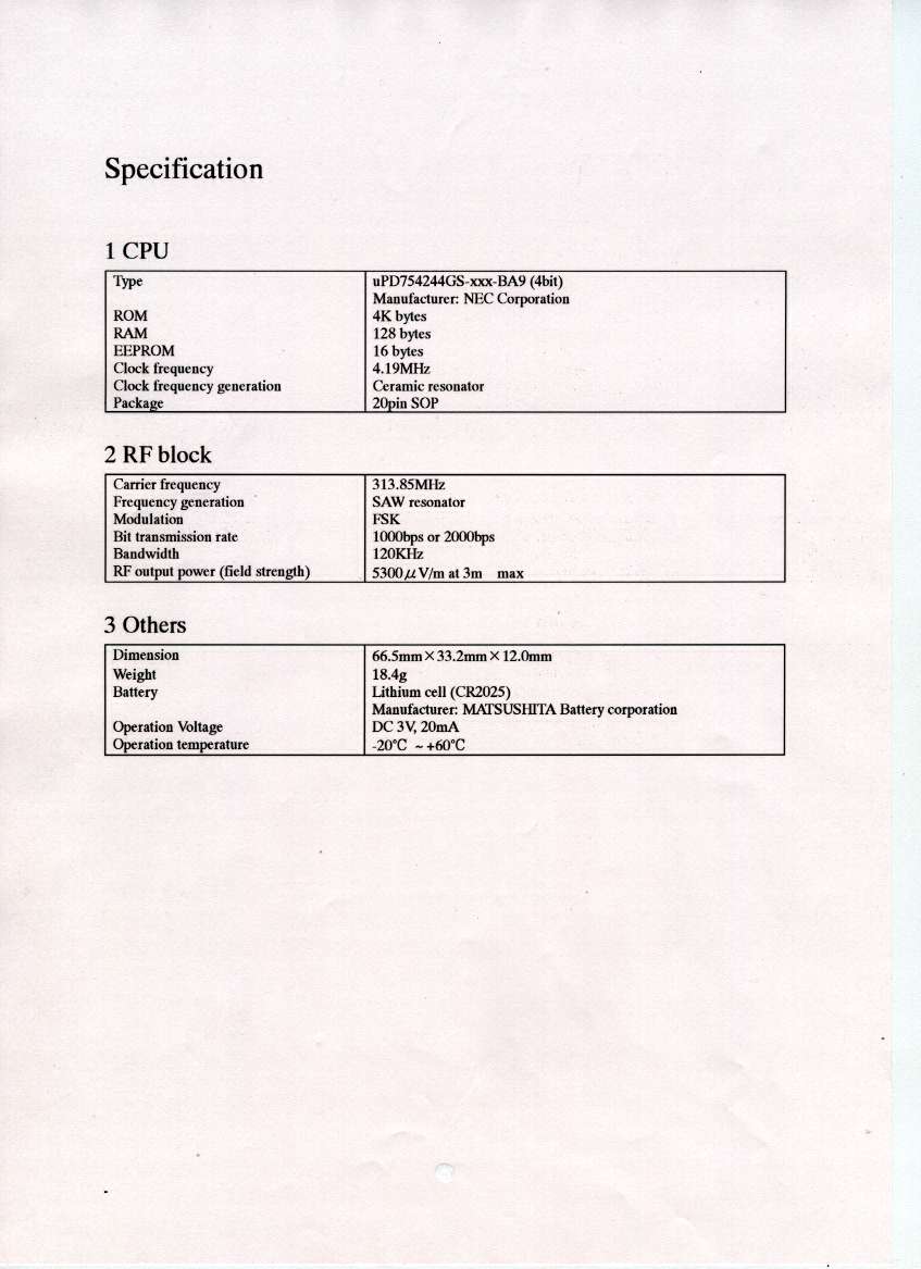 Keyless Entry System (Transmitter) User Manual