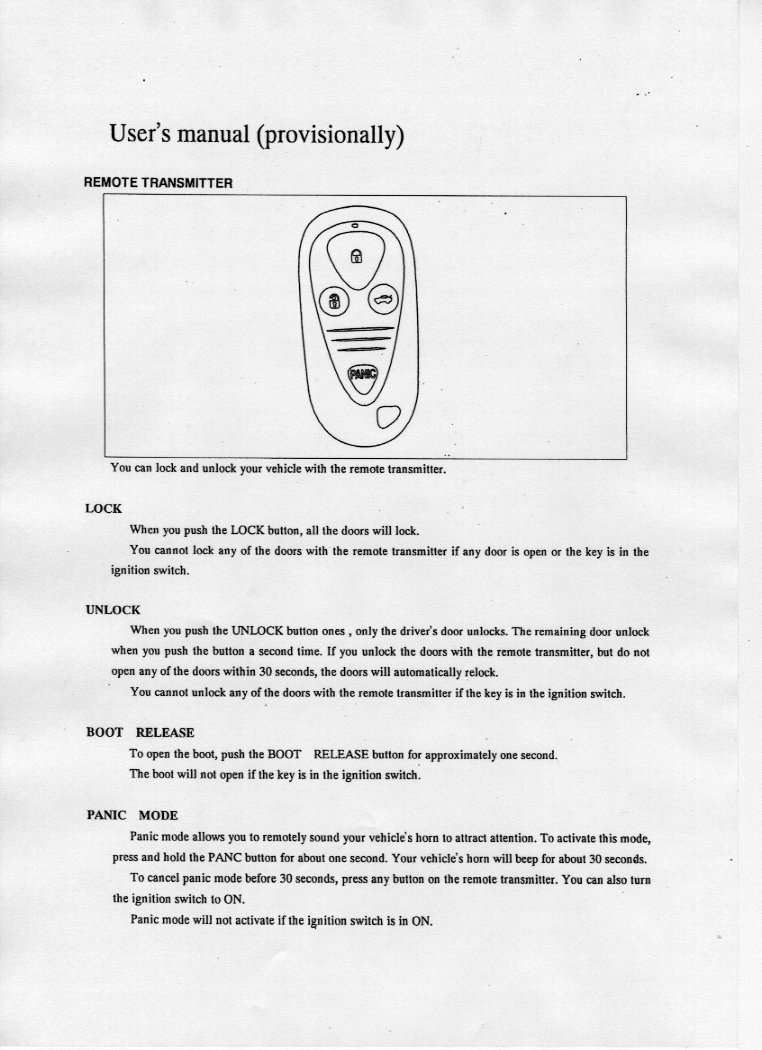 Keyless Entry System Receiver User Manual