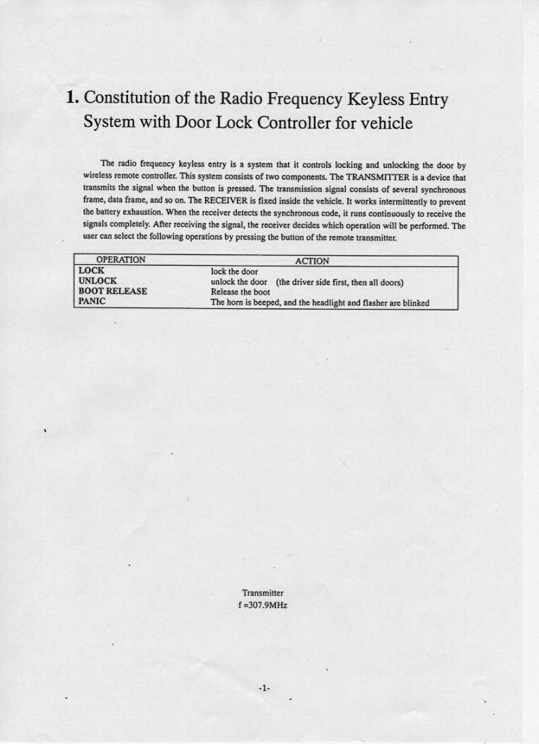 Keyless Entry System TX User Manual