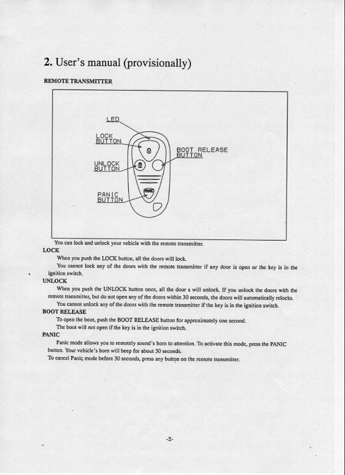 Keyless Entry System TX User Manual