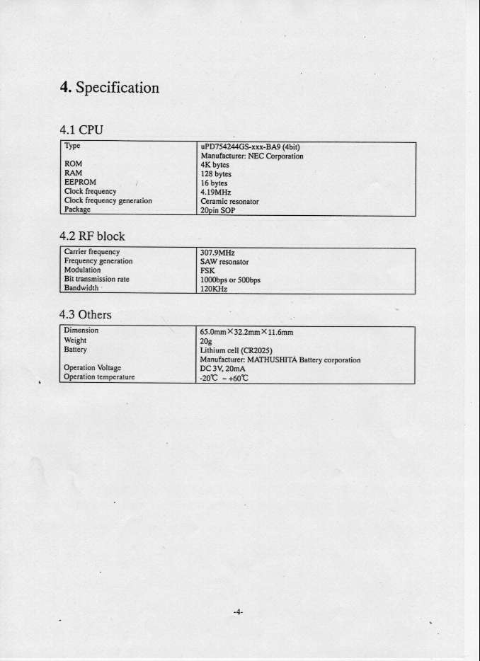 Keyless Entry System TX User Manual