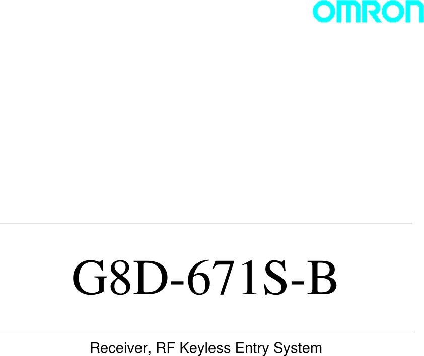                G8D-671S-B   Receiver, RF Keyless Entry System   