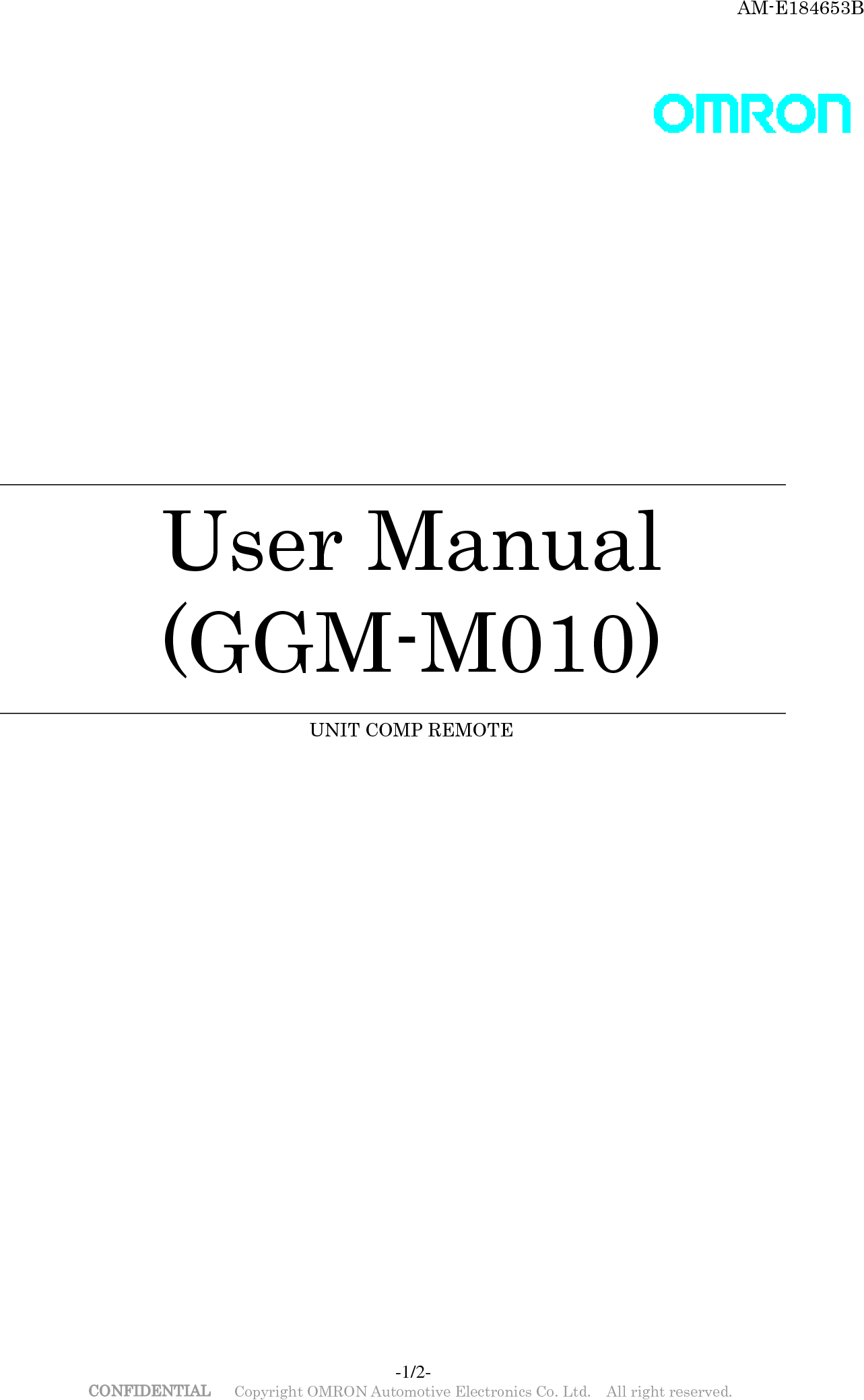 NIDEC MOBILITY GGM-M010 ECU User Manual