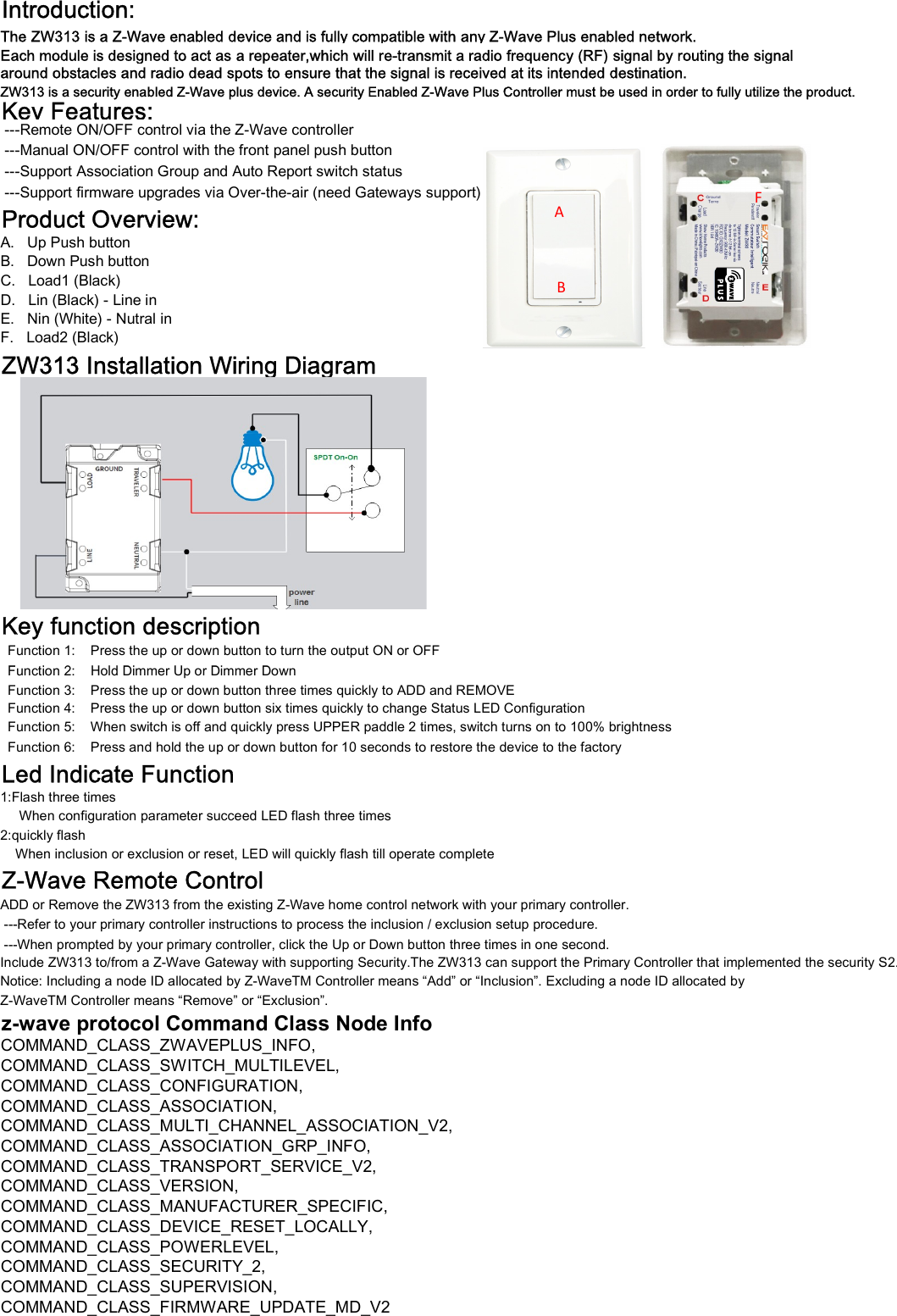 Page 2 of NIE TECH ZW313 Smart Dimmer User Manual Evalogik ZW313 Manual 180628