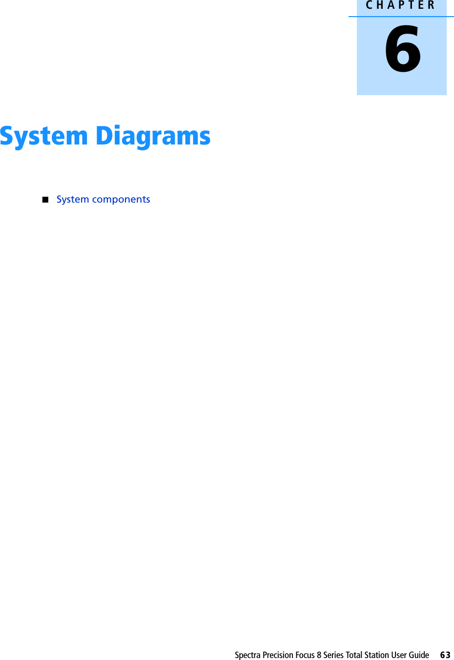 CHAPTER6Spectra Precision Focus 8 Series Total Station User Guide     63System Diagrams 6QSystem components