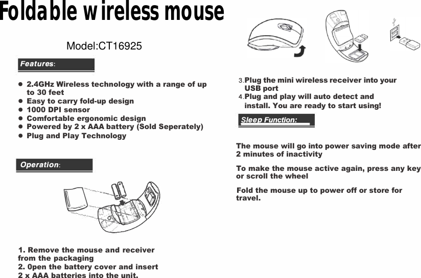 Page 1 of NINGBO CSTAR IMP and EXP 0057 Foldable wireless mouse User Manual 2 4G Wireless mouse re