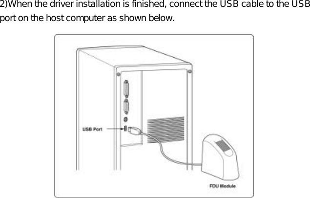  2)When the driver installation is finished, connect the USB cable to the USB port on the host computer as shown below.   