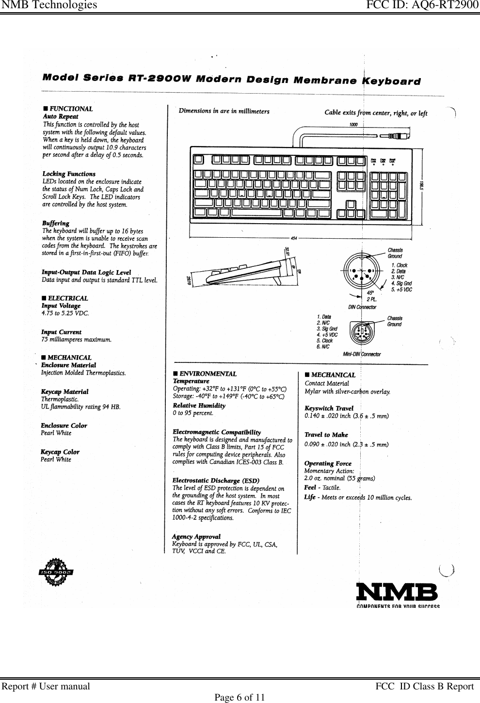 NMB Technologies  FCC ID: AQ6-RT2900Report # User manual FCC  ID Class B ReportPage 6 of 11