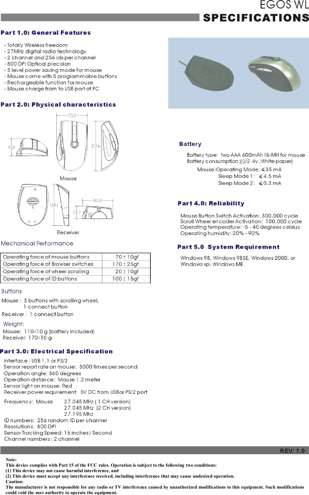                Note: This device complies with Part 15 of the FCC rules. Operation is subject to the following two conditions: (1) This device may not cause harmful interference, and (2) This device must accept any interference received, including interference that may cause undesired operation.  Caution: The manufacturer is not responsible for any radio or TV interference caused by unauthorized modifications to this equipment. Such modifications could void the user authority to operate the equipment. 