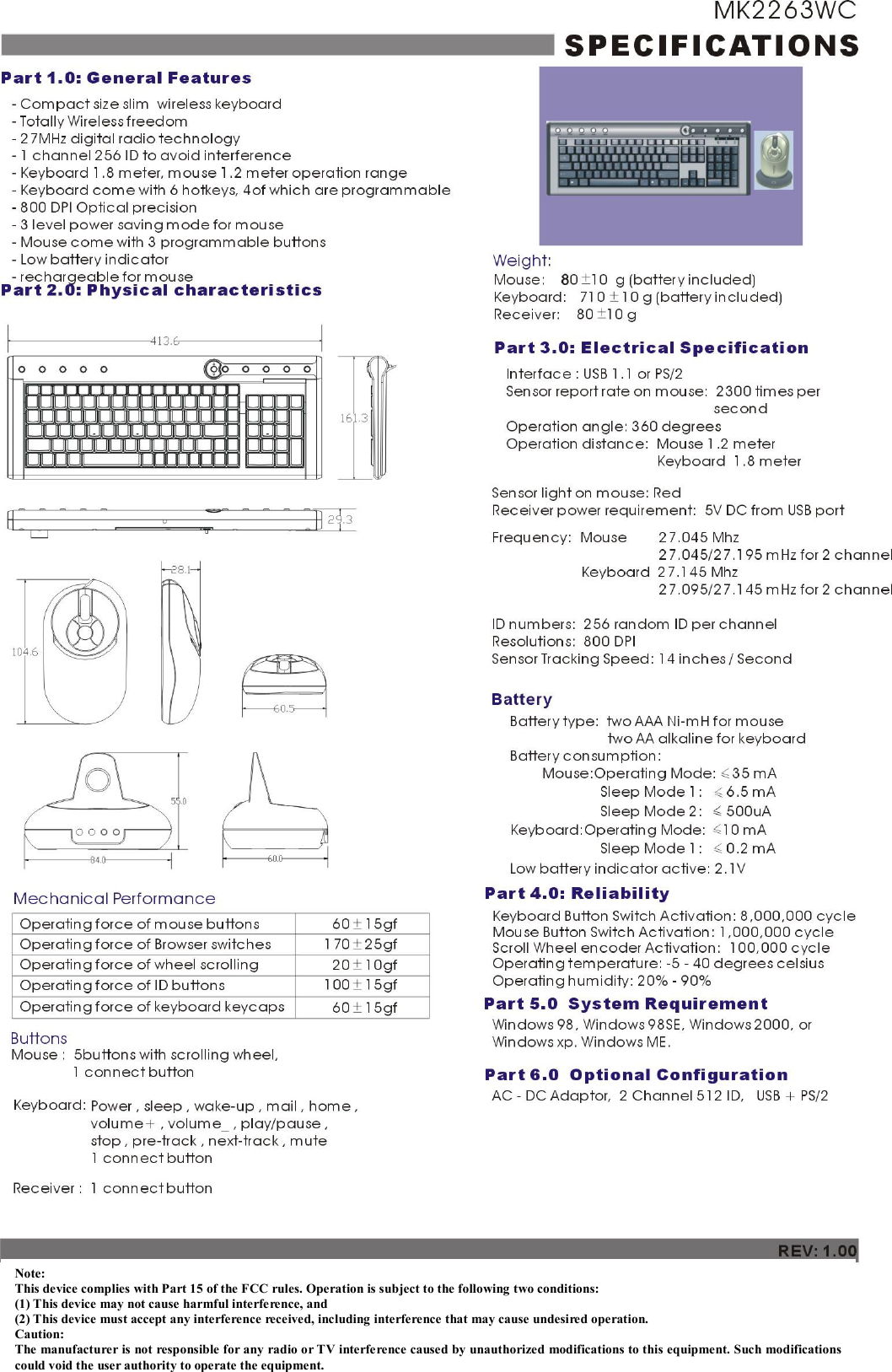                Note: This device complies with Part 15 of the FCC rules. Operation is subject to the following two conditions: (1) This device may not cause harmful interference, and (2) This device must accept any interference received, including interference that may cause undesired operation.  Caution: The manufacturer is not responsible for any radio or TV interference caused by unauthorized modifications to this equipment. Such modifications could void the user authority to operate the equipment. 