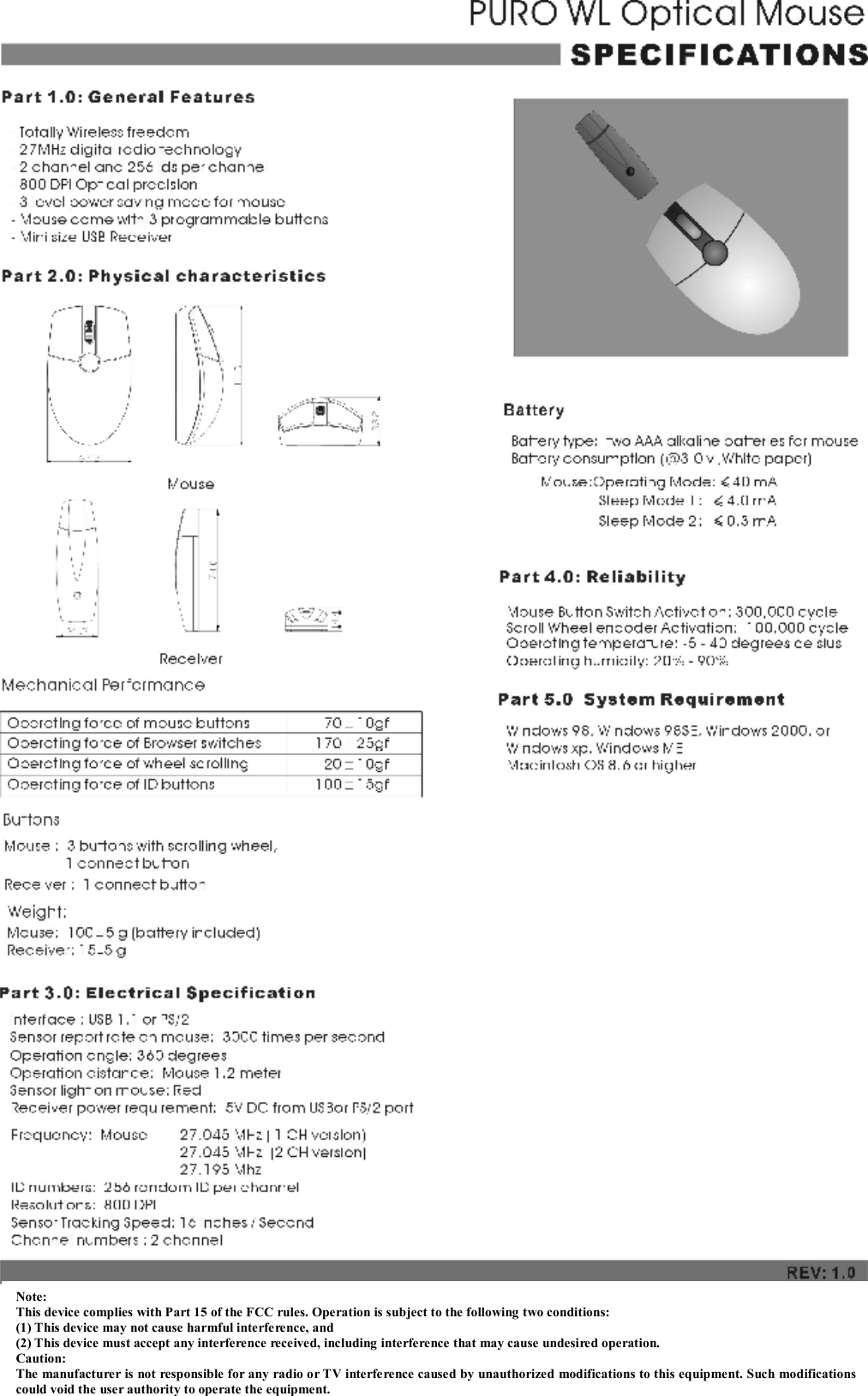                Note: This device complies with Part 15 of the FCC rules. Operation is subject to the following two conditions: (1) This device may not cause harmful interference, and (2) This device must accept any interference received, including interference that may cause undesired operation.  Caution: The manufacturer is not responsible for any radio or TV interference caused by unauthorized modifications to this equipment. Such modifications could void the user authority to operate the equipment. 