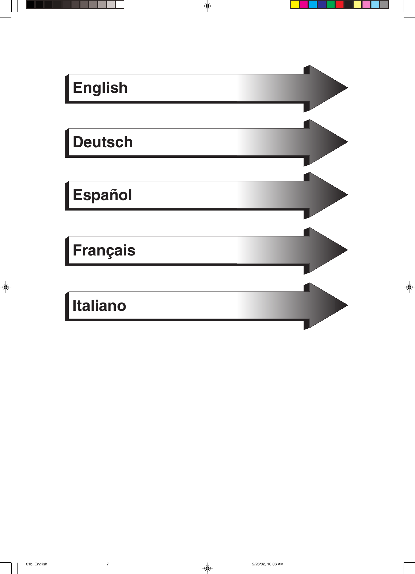 EnglishDeutschEspañolFrançaisItaliano01b_English 2/26/02, 10:06 AM7