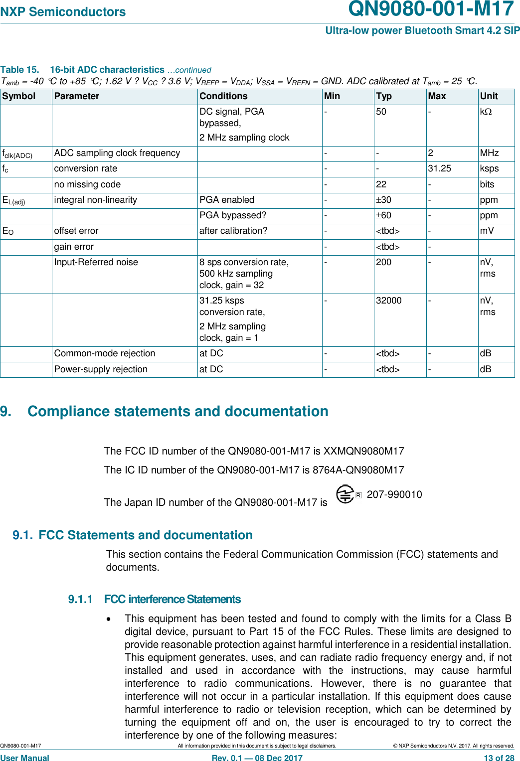 Page 13 of NXP Semiconductors QN9080M17 Bluetooth Modular Transmiter User Manual QN9080 001 M17