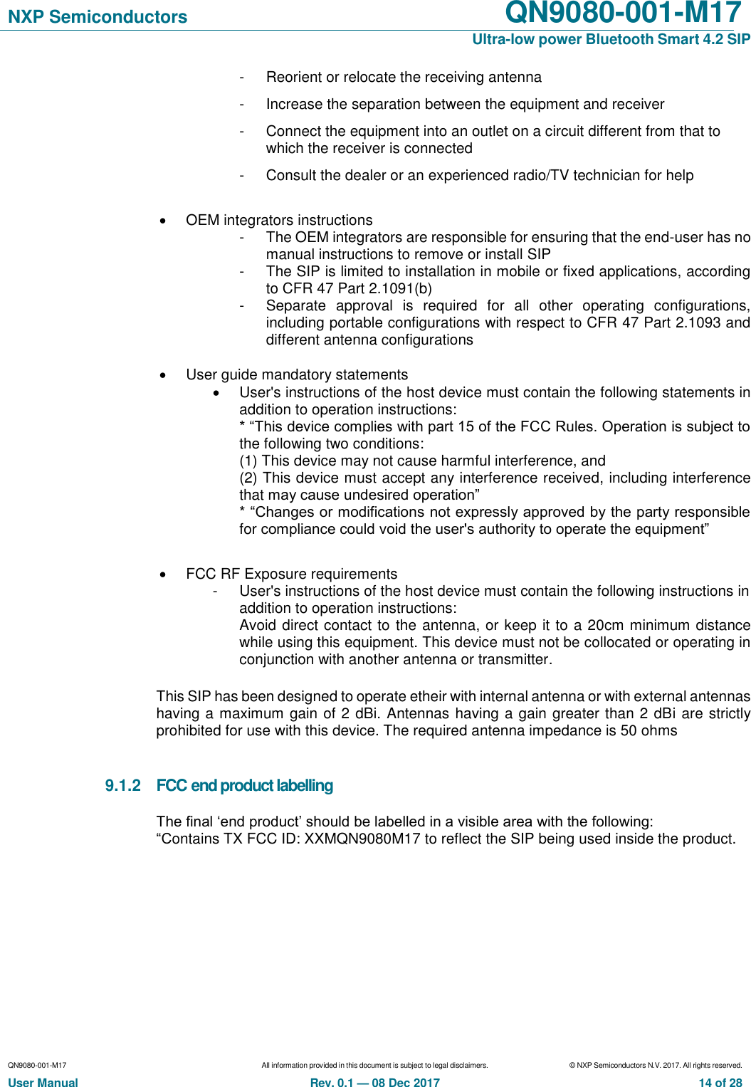 Page 14 of NXP Semiconductors QN9080M17 Bluetooth Modular Transmiter User Manual QN9080 001 M17