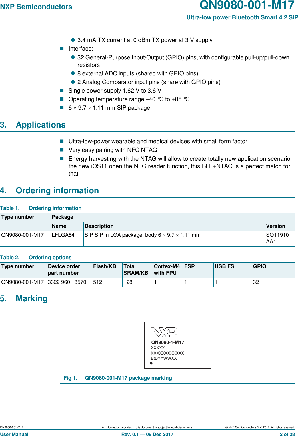 Page 2 of NXP Semiconductors QN9080M17 Bluetooth Modular Transmiter User Manual QN9080 001 M17