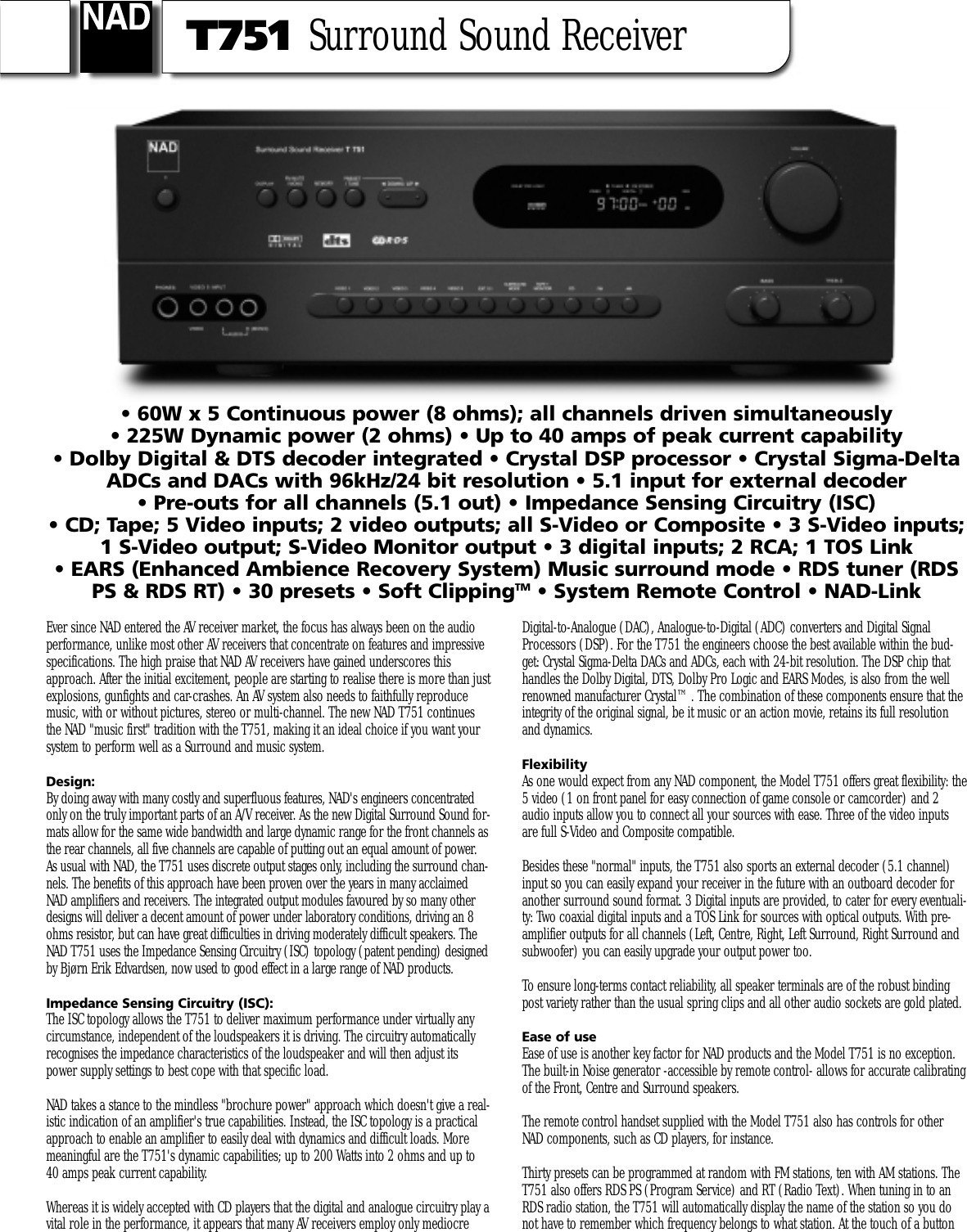 Page 1 of 2 - Nad-Electronics Nad-Electronics-Theater-T751-Users-Manual- T751  Nad-electronics-theater-t751-users-manual