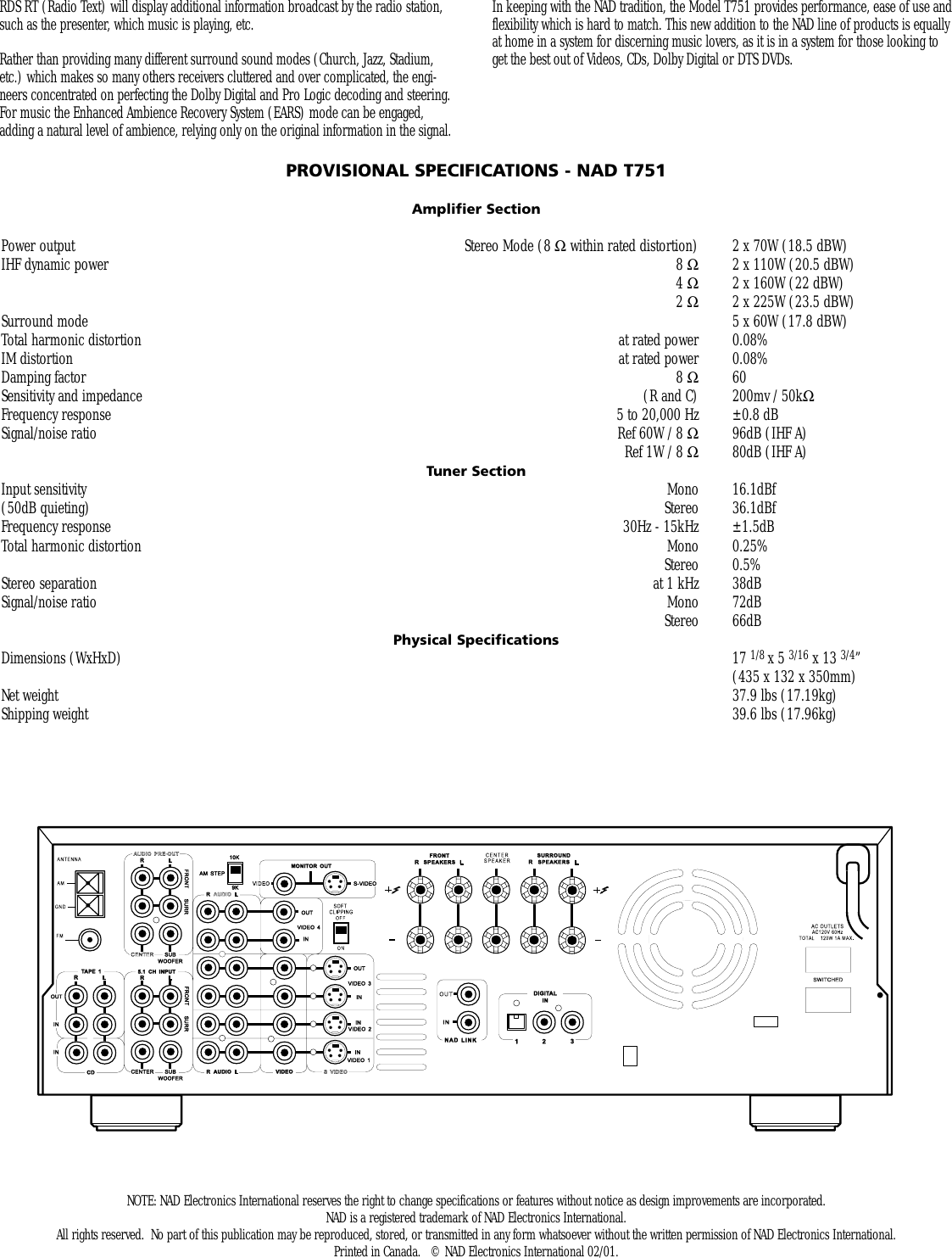 Page 2 of 2 - Nad-Electronics Nad-Electronics-Theater-T751-Users-Manual- T751  Nad-electronics-theater-t751-users-manual