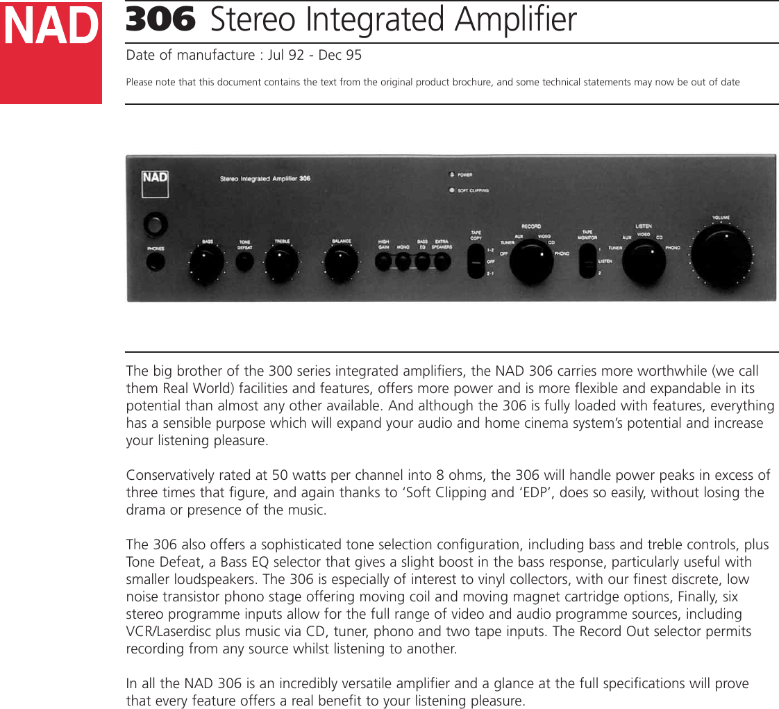 Page 1 of 2 - Nad Nad-306-Users-Manual- 306  Nad-306-users-manual