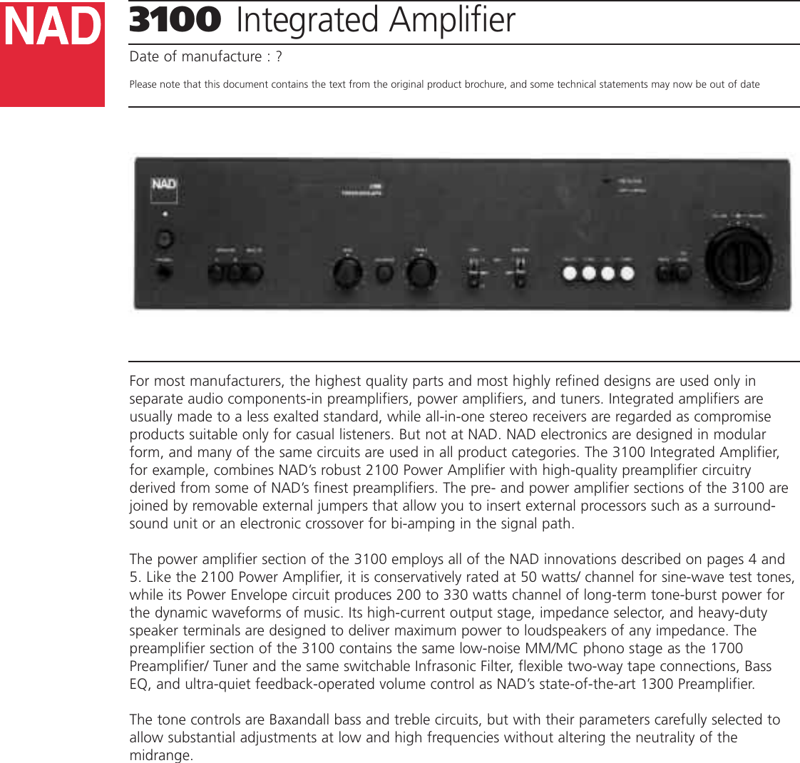 Page 1 of 2 - Nad Nad-3100-Users-Manual- 3100  Nad-3100-users-manual