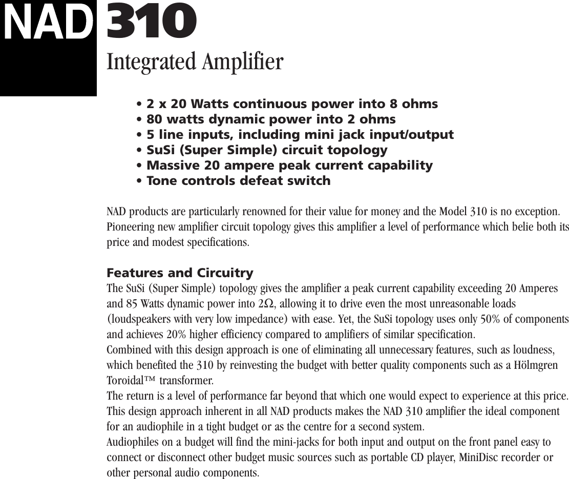 Page 1 of 2 - Nad Nad-310-Users-Manual- 310 Nad-310-users-manual