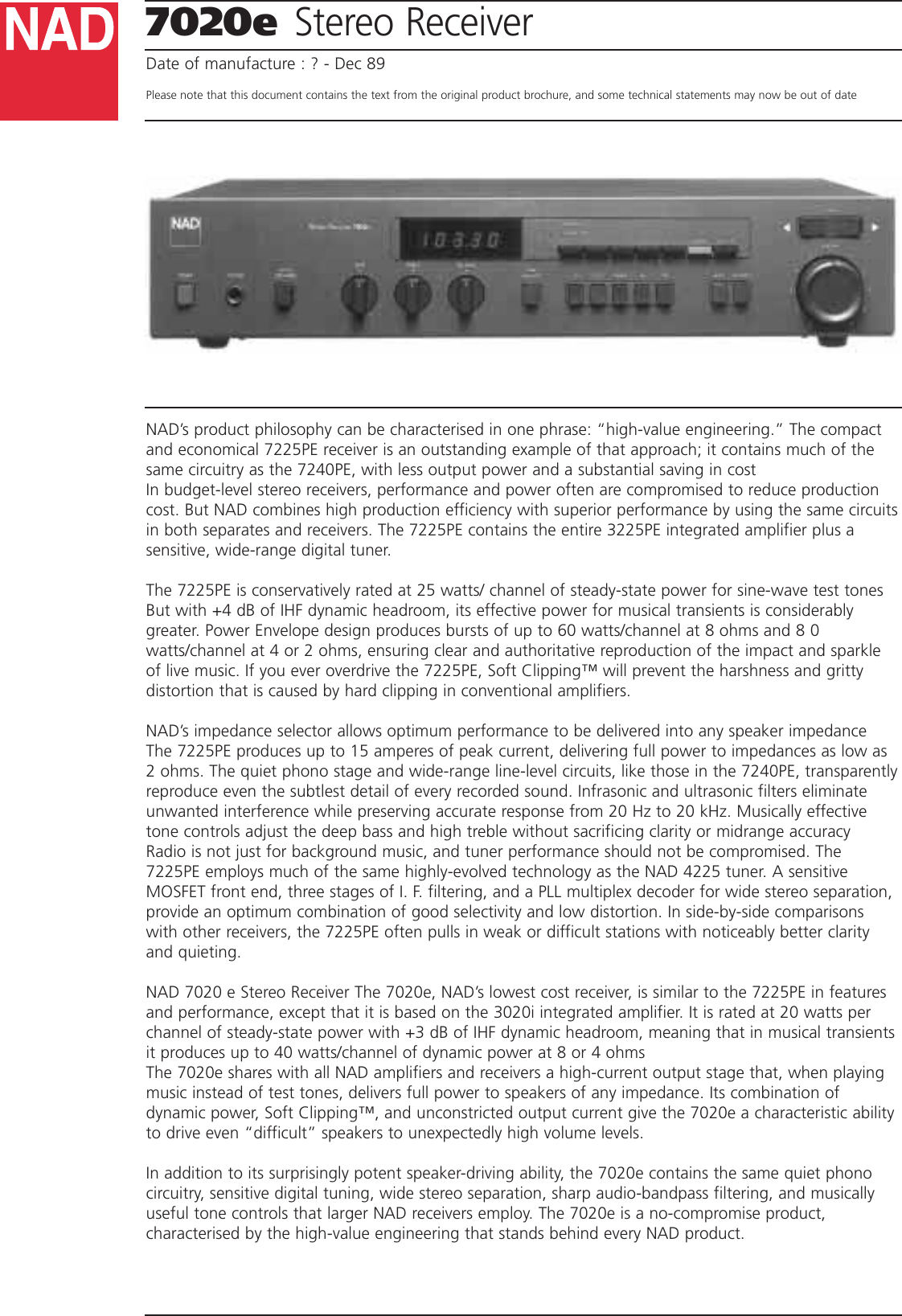 Page 1 of 2 - Nad Nad-7020E-Users-Manual- 7020e  Nad-7020e-users-manual