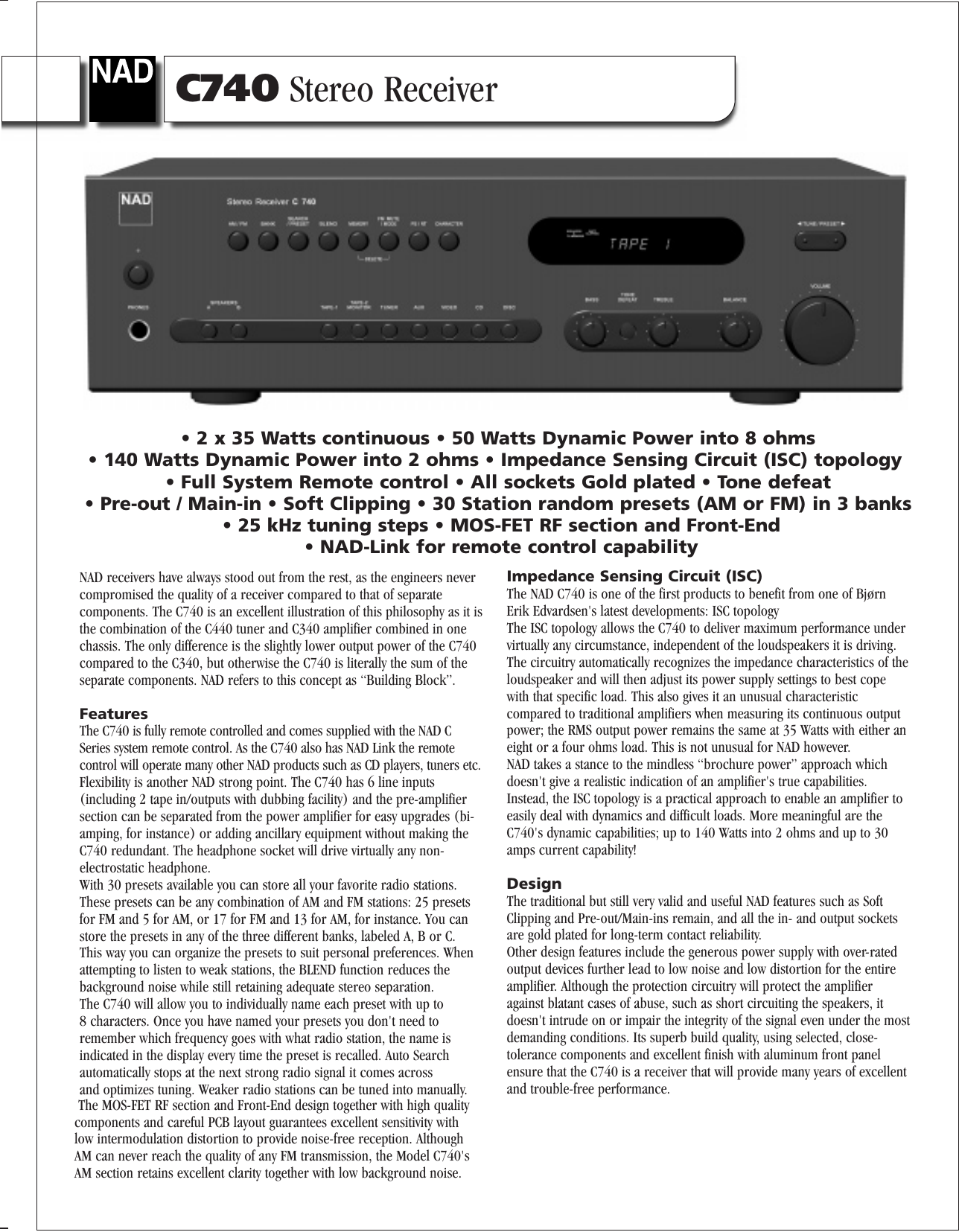 Page 1 of 2 - Nad Nad-Classic-C740-Users-Manual-  Nad-classic-c740-users-manual