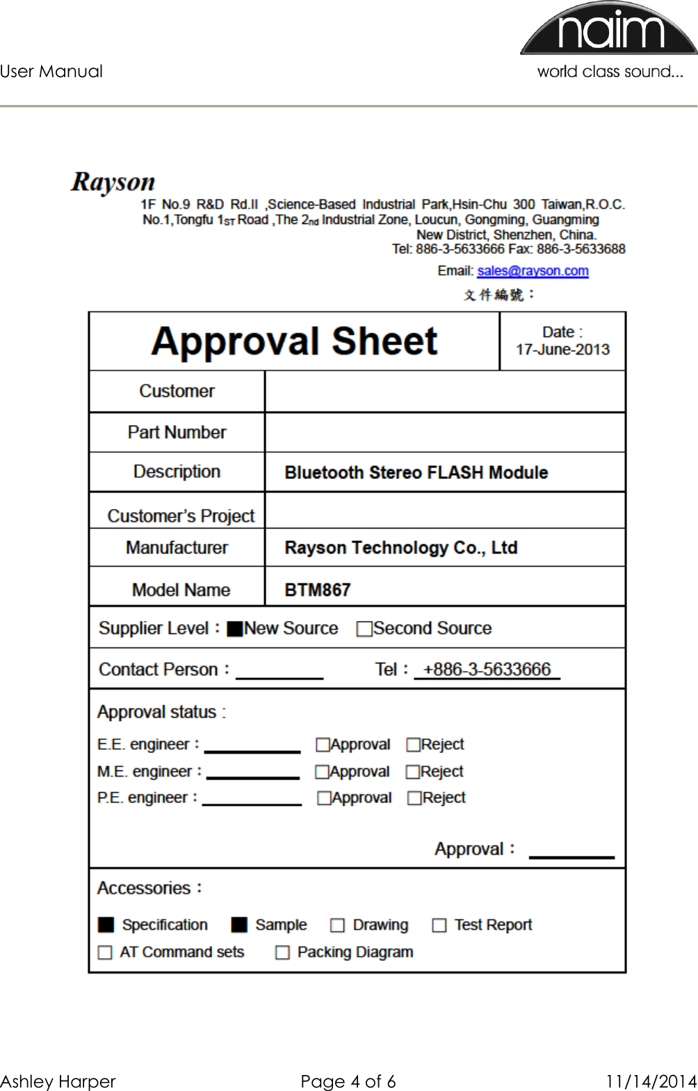 User Manual      Ashley Harper  Page 4 of 6  11/14/2014    