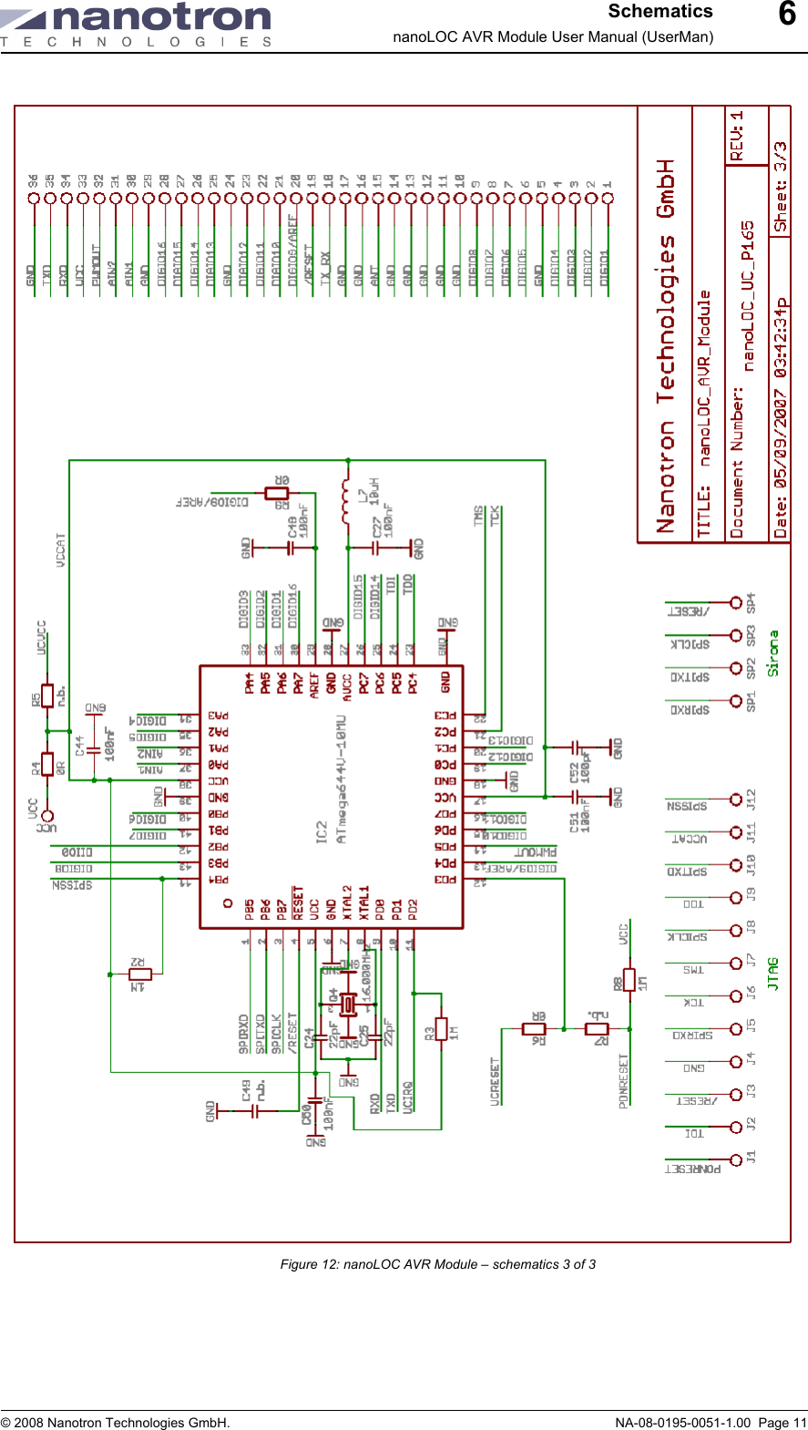 SchematicsnanoLOC AVR Module User Manual (UserMan)© 2008 Nanotron Technologies GmbH. NA-08-0195-0051-1.00  Page 116Figure 12: nanoLOC AVR Module – schematics 3 of 3