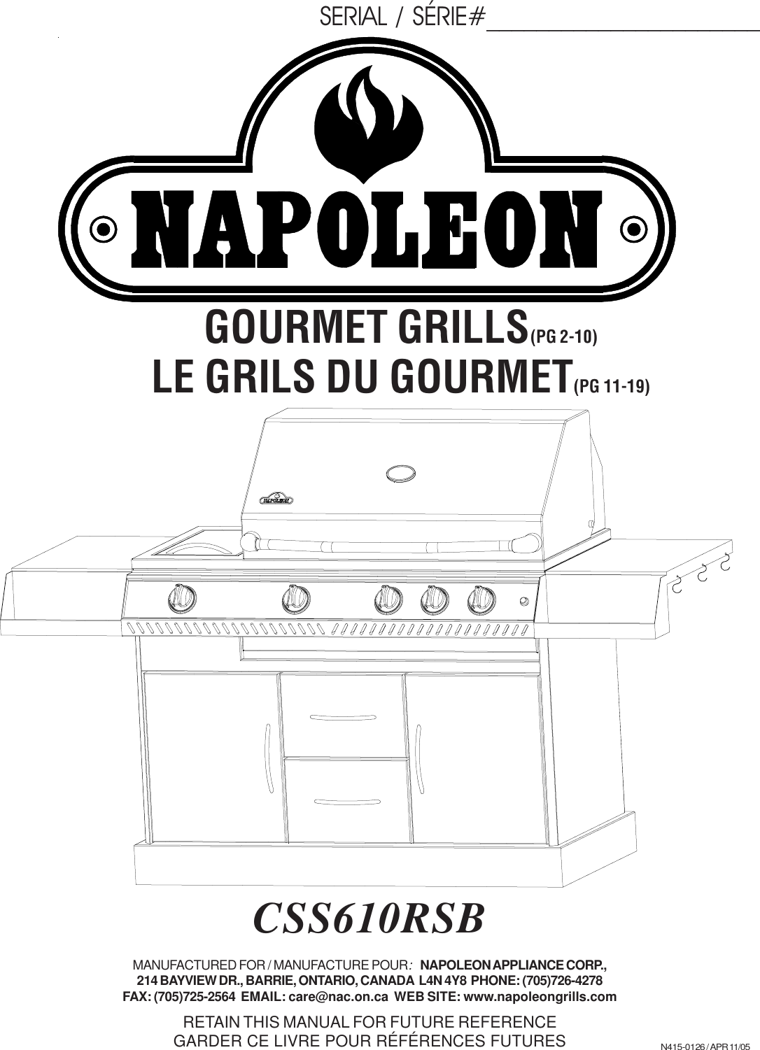 Napoleon Grills Css610Rsb Users Manual N4150106 apr0704