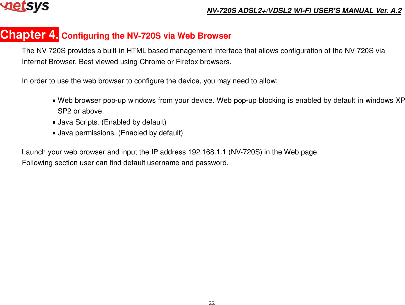 Page 23 of National Enhance Technology NV720XX ADSL2+/VDSL2 Wi-Fi Modem Router User Manual NV 720S User s Manual Ver A2