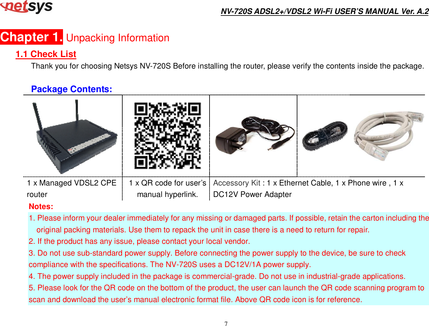 Page 8 of National Enhance Technology NV720XX ADSL2+/VDSL2 Wi-Fi Modem Router User Manual NV 720S User s Manual Ver A2