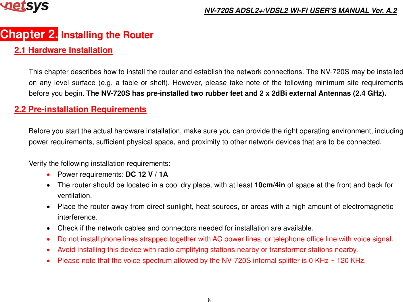 Page 9 of National Enhance Technology NV720XX ADSL2+/VDSL2 Wi-Fi Modem Router User Manual NV 720S User s Manual Ver A2