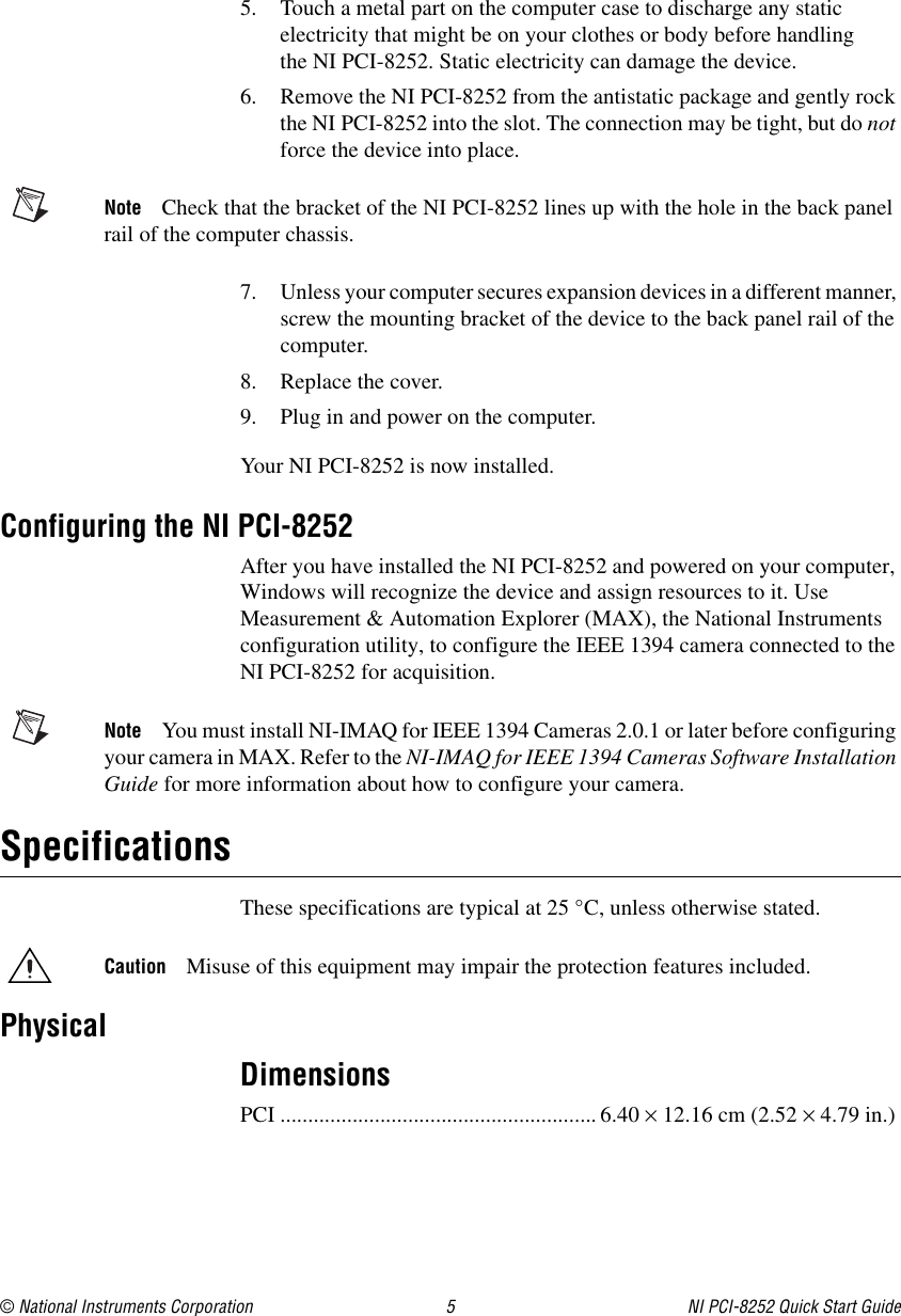 Page 5 of 8 - National-Instruments National-Instruments-8252-Users-Manual- NI PCI-8252 Quick Start Guide  National-instruments-8252-users-manual