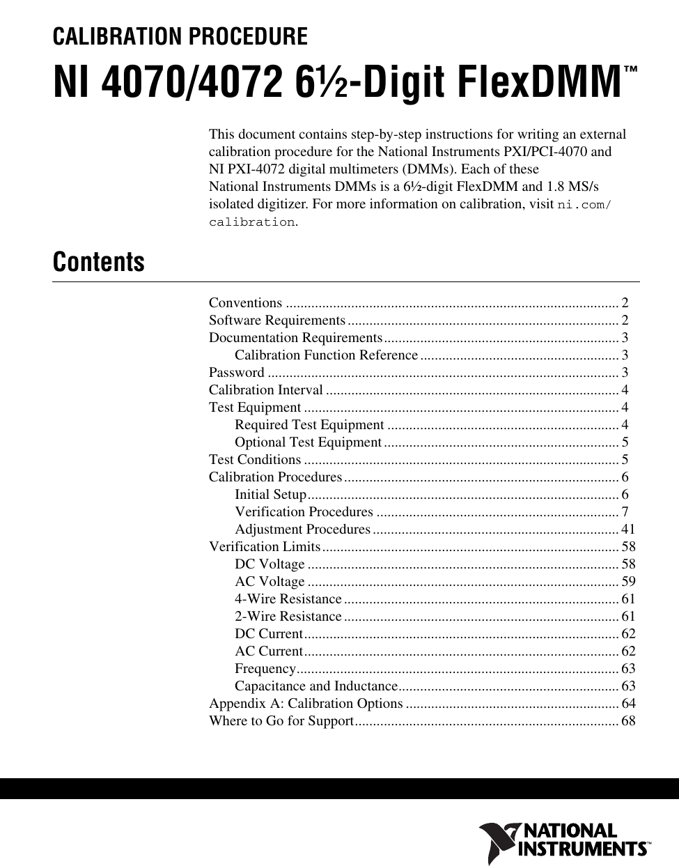 National Instruments Calibration Procedure Ni 4070 4072 6 1 2 Digit