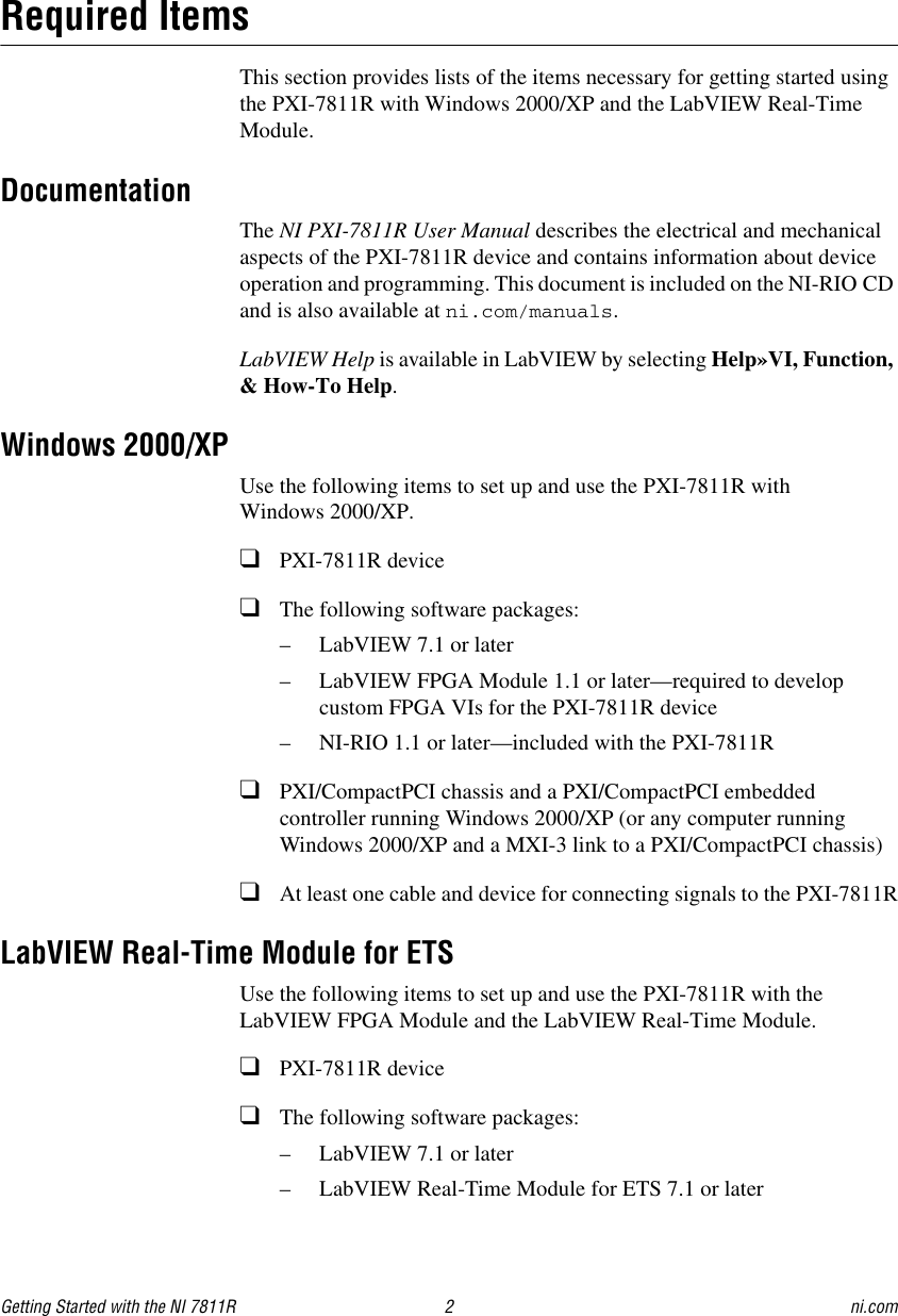 Page 2 of 8 - National-Instruments National-Instruments-Network-Device-Ni-Pxi-7811R-Users-Manual- 323792a  National-instruments-network-device-ni-pxi-7811r-users-manual