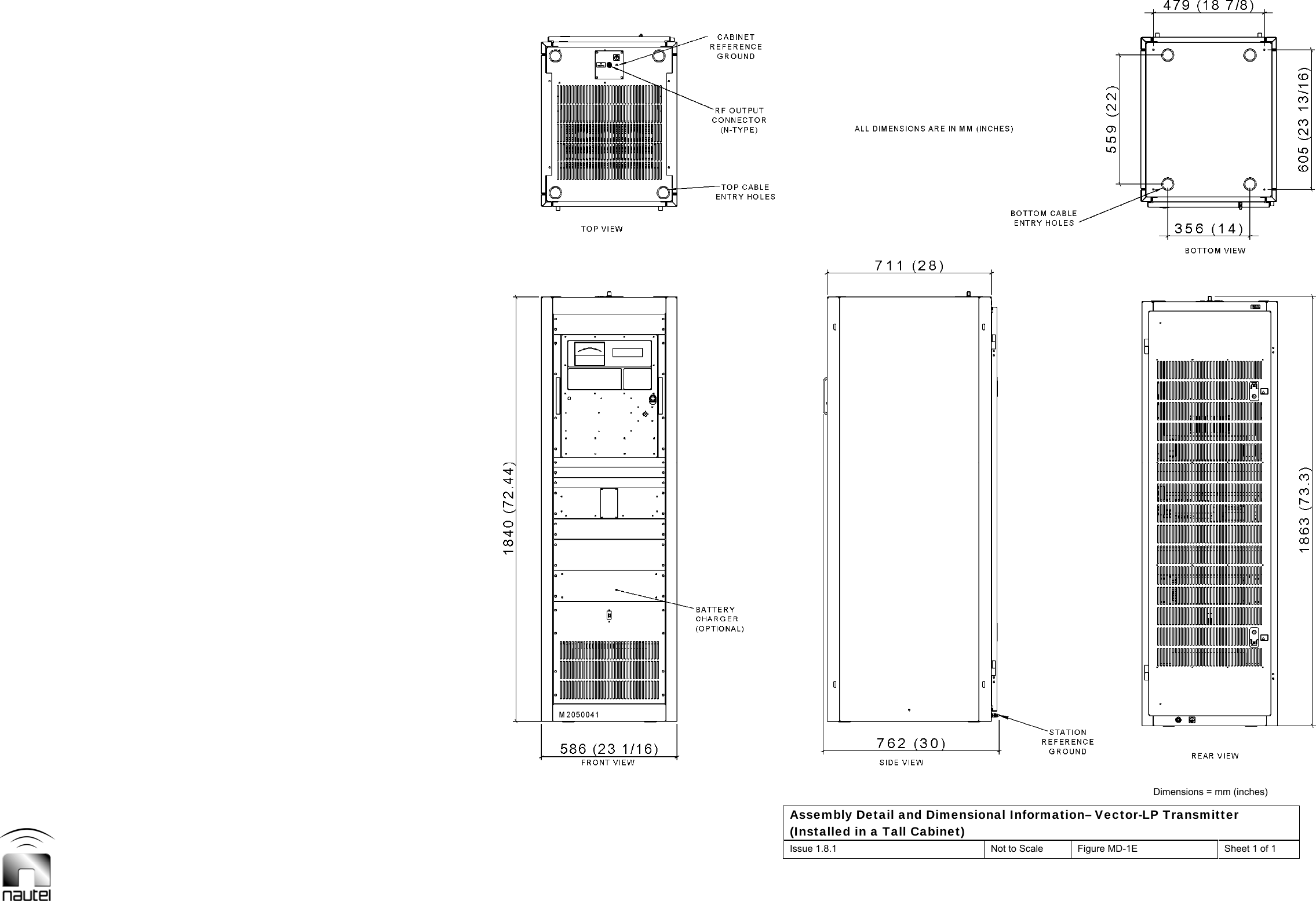  Dimensions = mm (inches) Assembly Detail and Dimensional Information– Vector-LP Transmitter (Installed in a Tall Cabinet) Issue 1.8.1  Not to Scale  Figure MD-1E  Sheet 1 of 1  