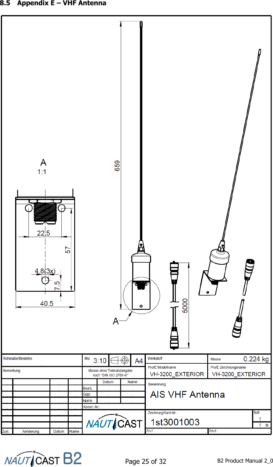    Page 25 of 32  B2 Product Manual 2_0  8.5 Appendix E – VHF Antenna      